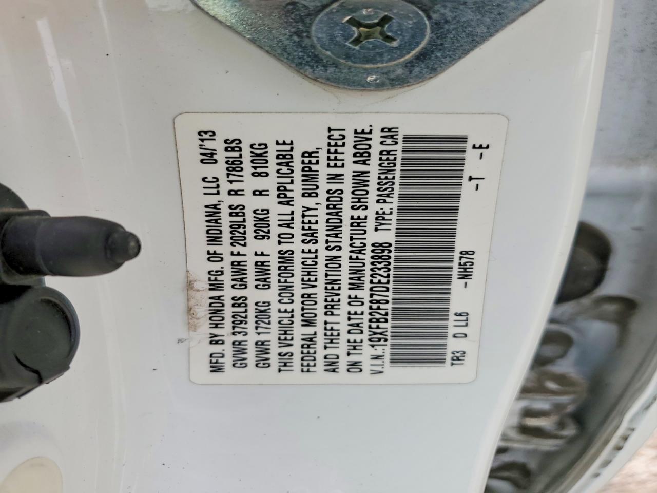 2013 Honda Civic Ex White vin: 19XFB2F87DE233898