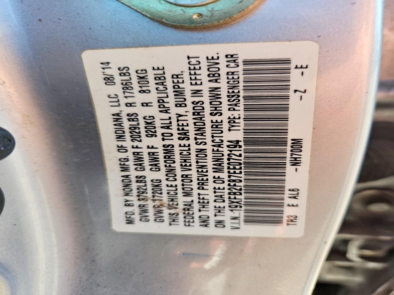 2014 Honda Civic Ex Silver vin: 19XFB2F87EE072194