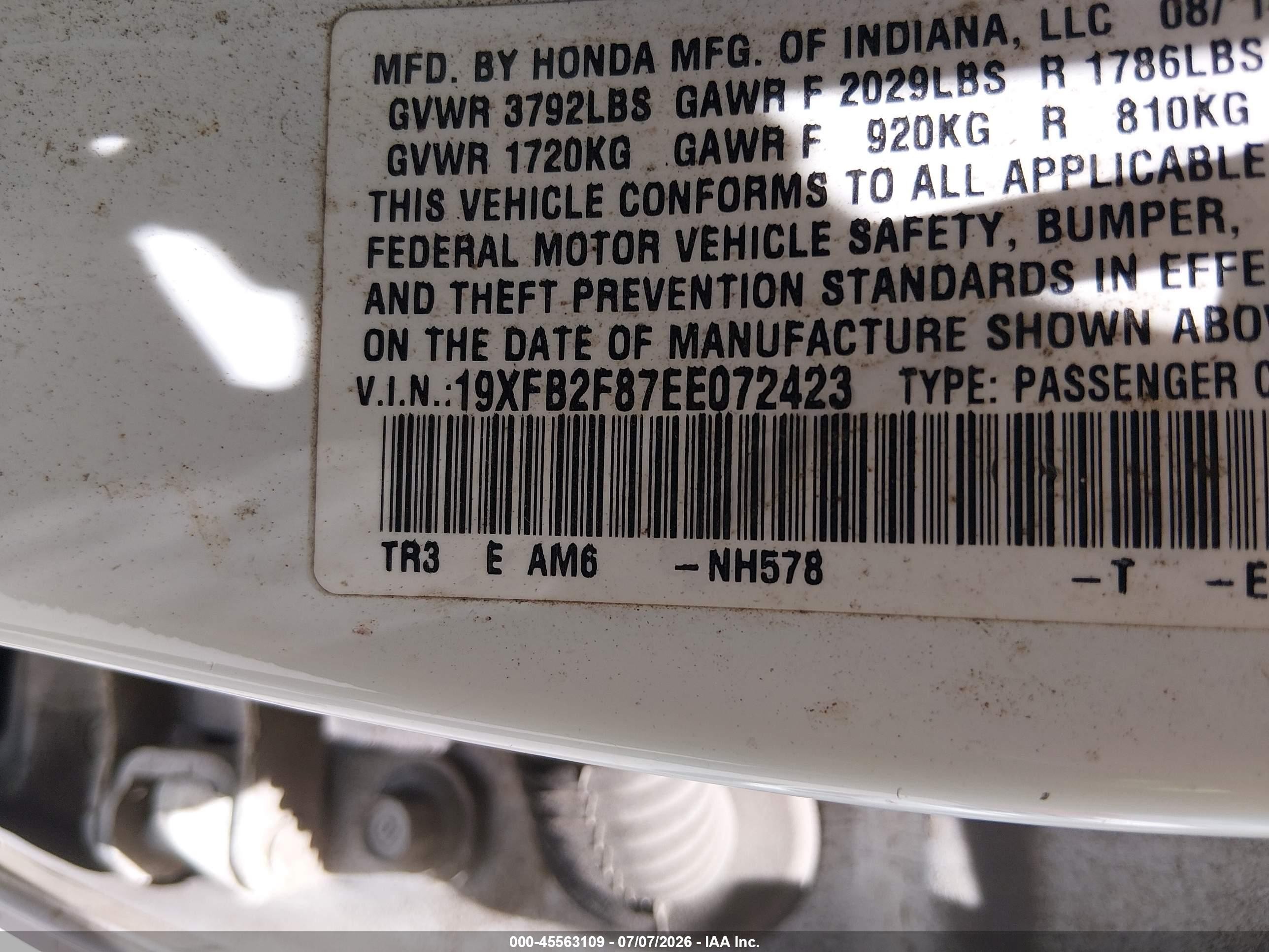 2014 Honda Civic Ex White vin: 19XFB2F87EE072423
