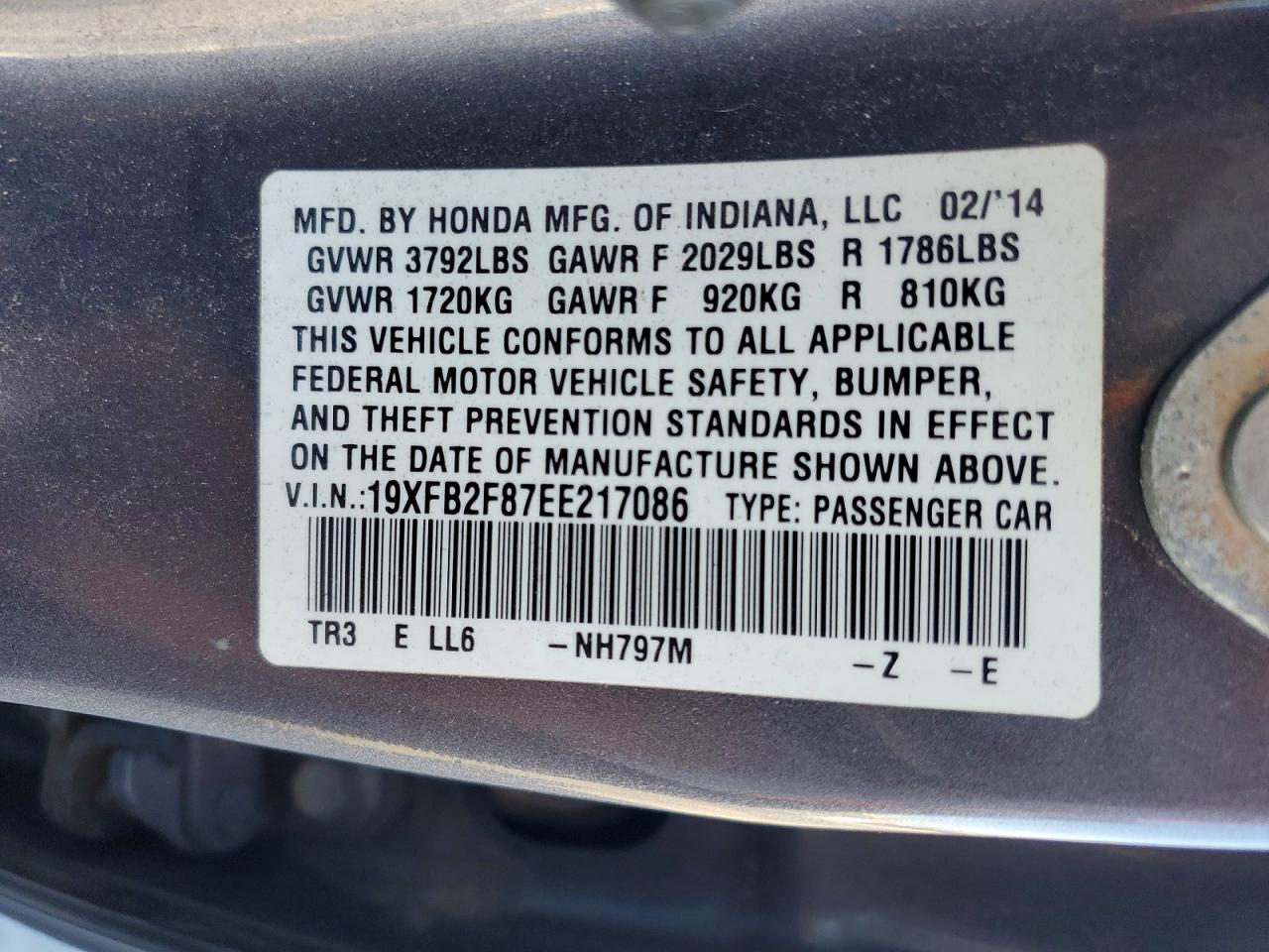 2014 Honda Civic Ex Gray vin: 19XFB2F87EE217086