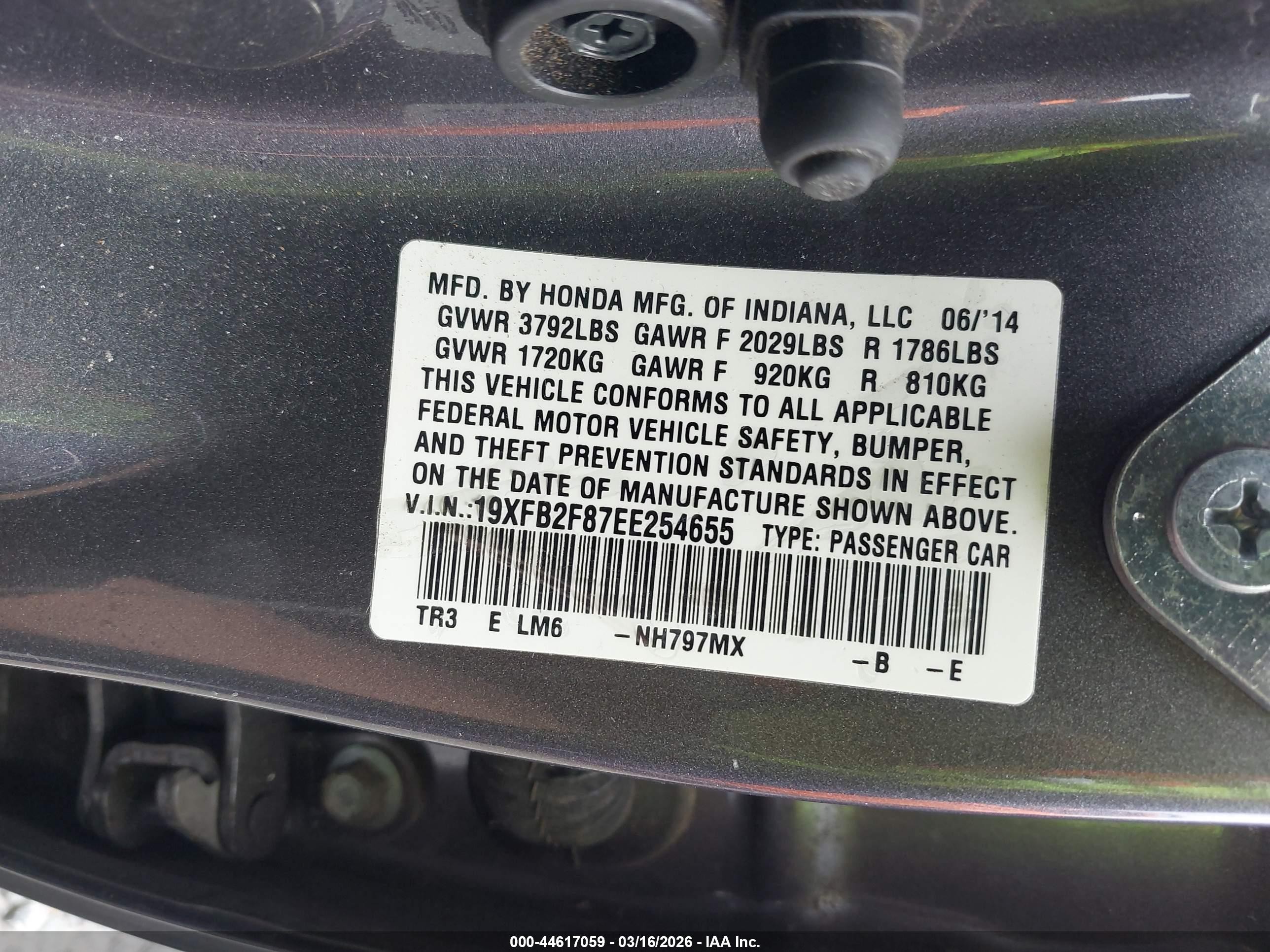 2014 Honda Civic Ex Gray vin: 19XFB2F87EE254655
