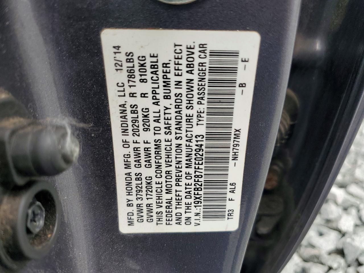 2015 Honda Civic Ex Gray vin: 19XFB2F87FE029413