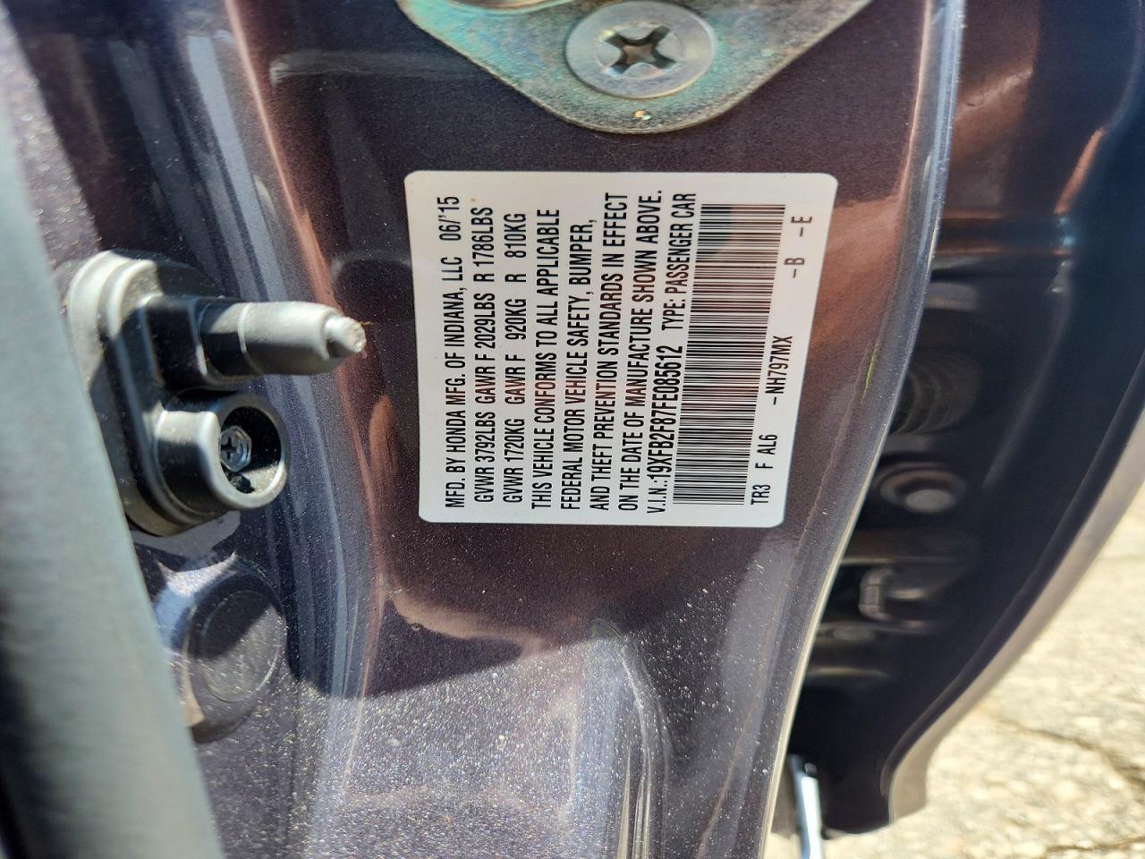 2015 Honda Civic Ex Серебряный vin: 19XFB2F87FE085612