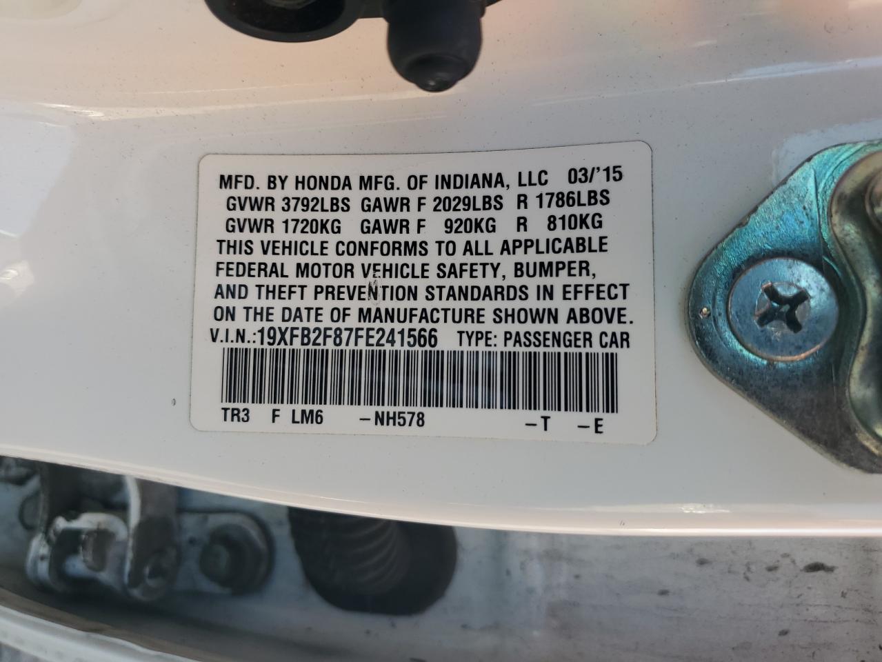 2015 Honda Civic Ex White vin: 19XFB2F87FE241566