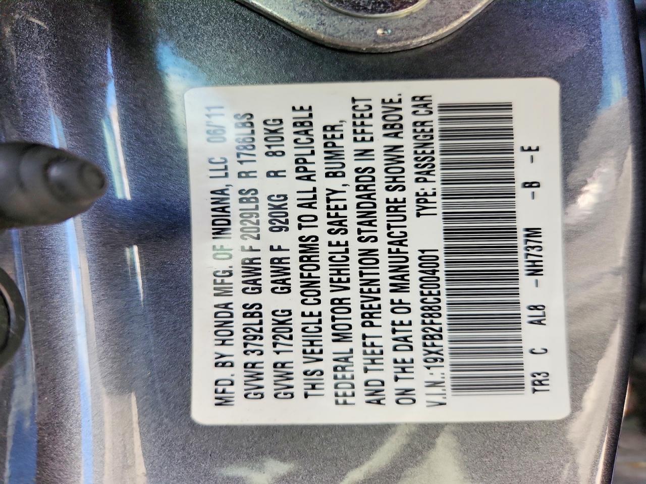2012 Honda Civic Ex Gray vin: 19XFB2F88CE004001