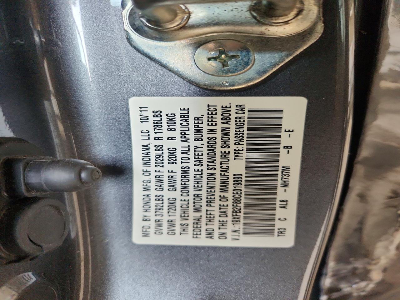 2012 Honda Civic Ex Gray vin: 19XFB2F88CE019890