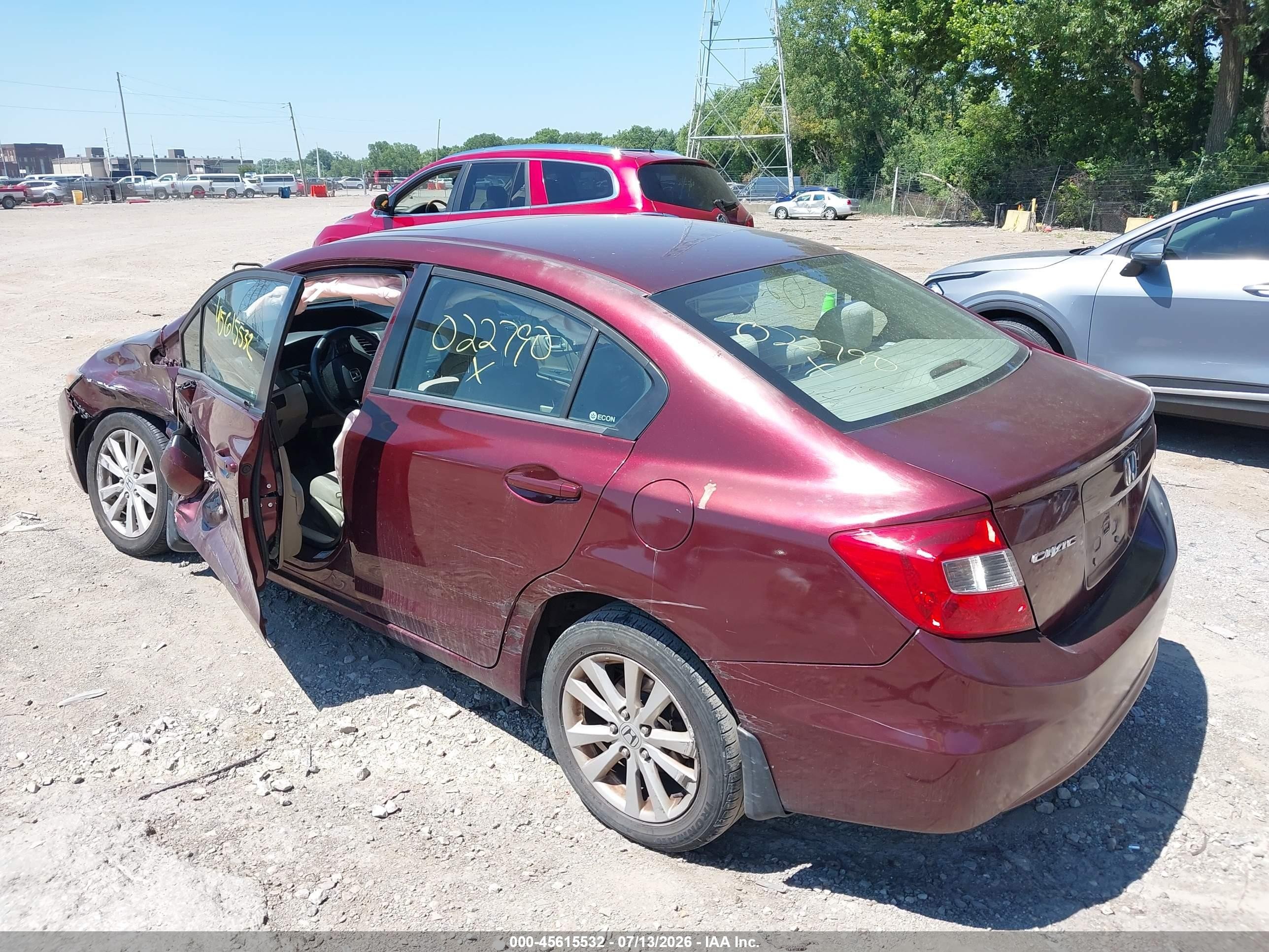 2012 Honda Civic Ex Red vin: 19XFB2F88CE022790