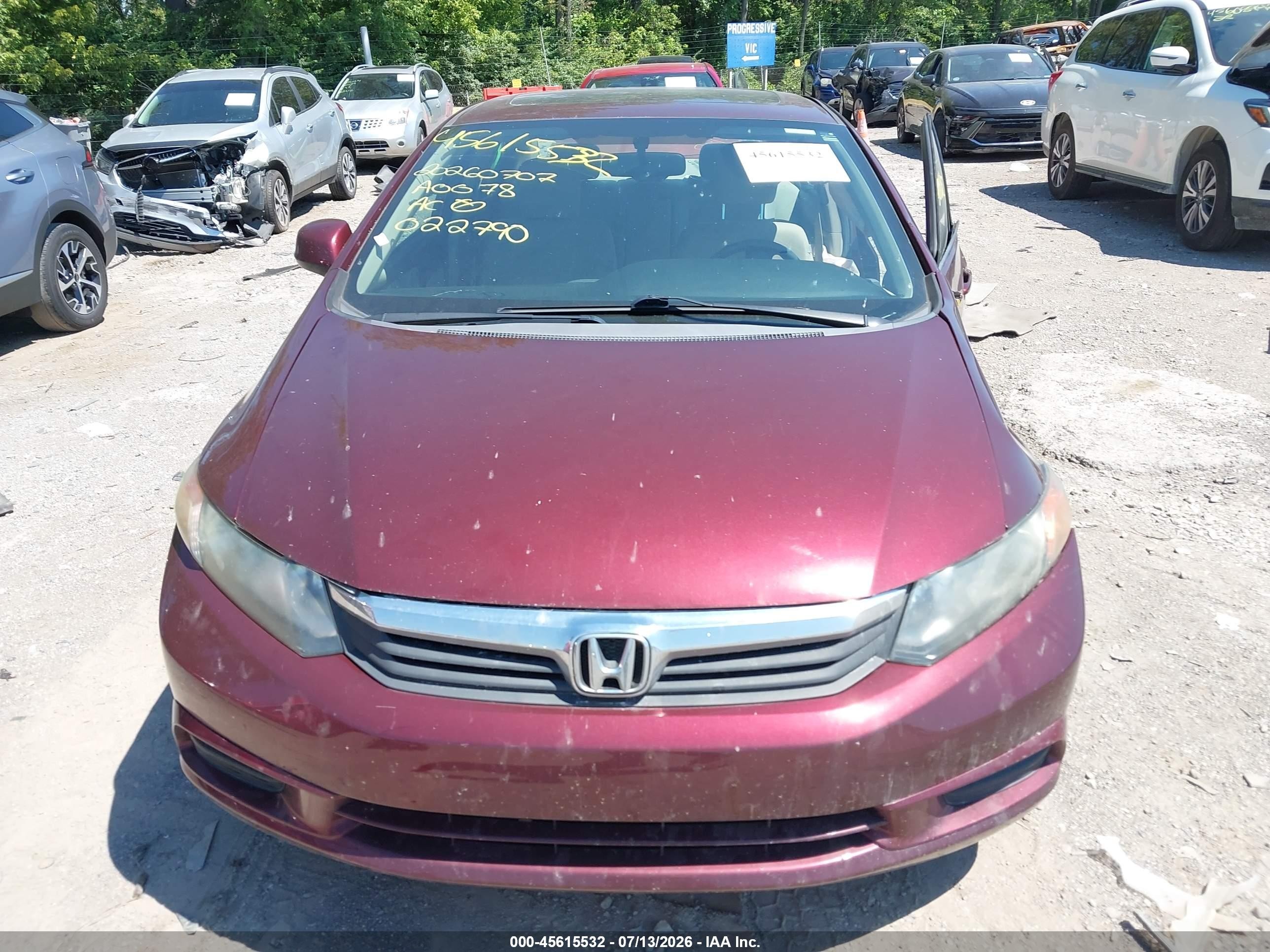 2012 Honda Civic Ex Red vin: 19XFB2F88CE022790