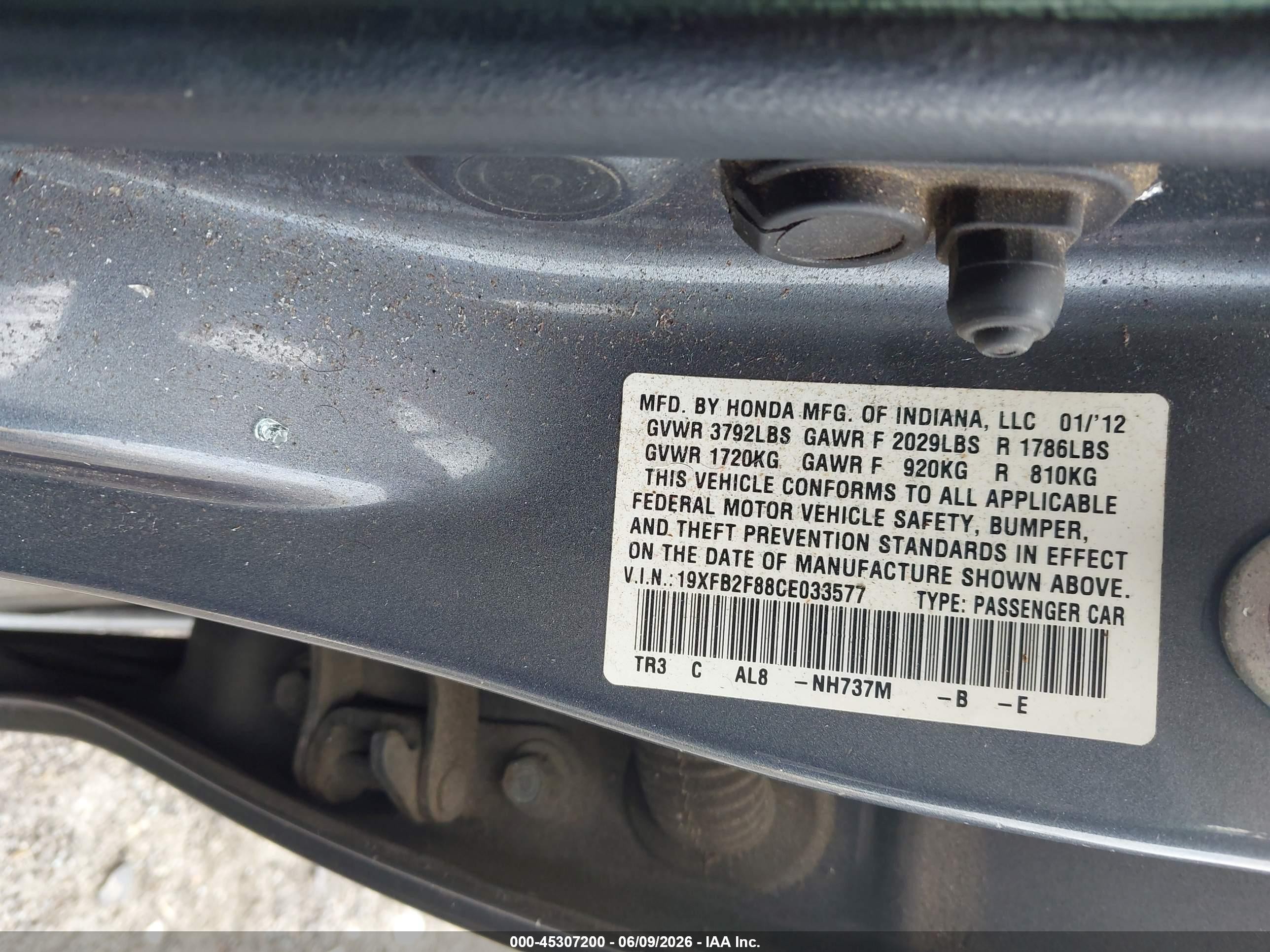 2012 Honda Civic Ex Silver vin: 19XFB2F88CE033577