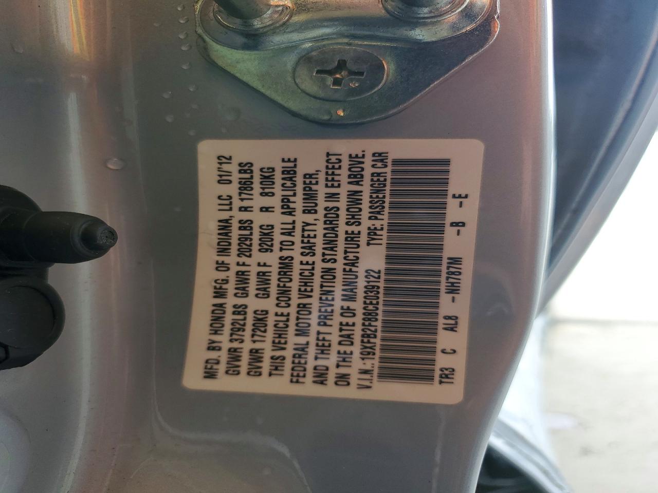 2012 Honda Civic Ex Silver vin: 19XFB2F88CE039122