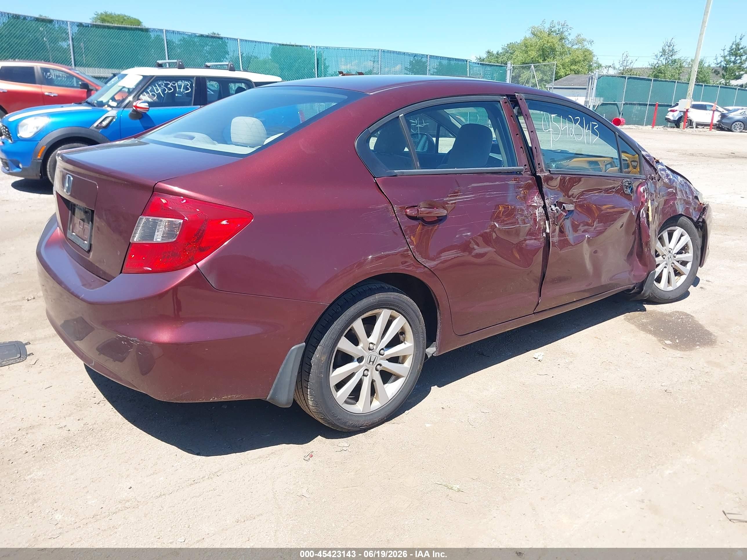 2012 Honda Civic Ex Burgundy vin: 19XFB2F88CE085839