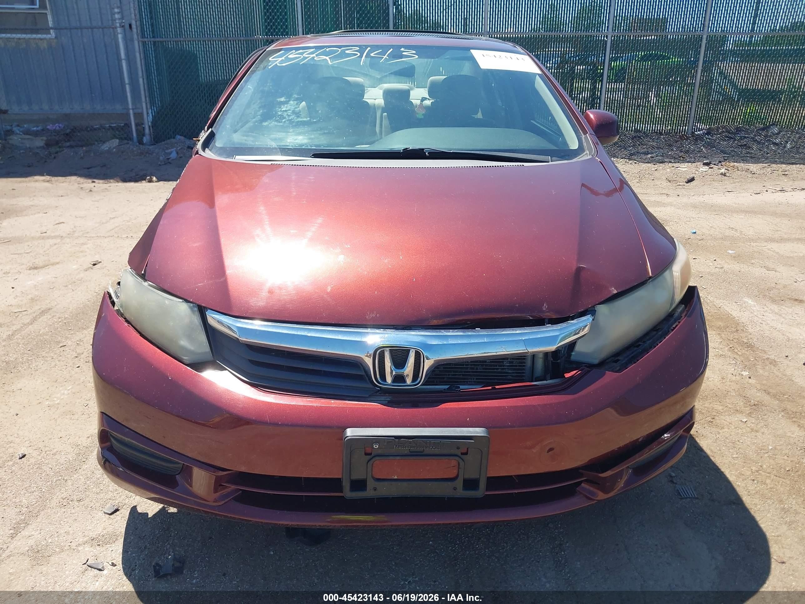 2012 Honda Civic Ex Burgundy vin: 19XFB2F88CE085839