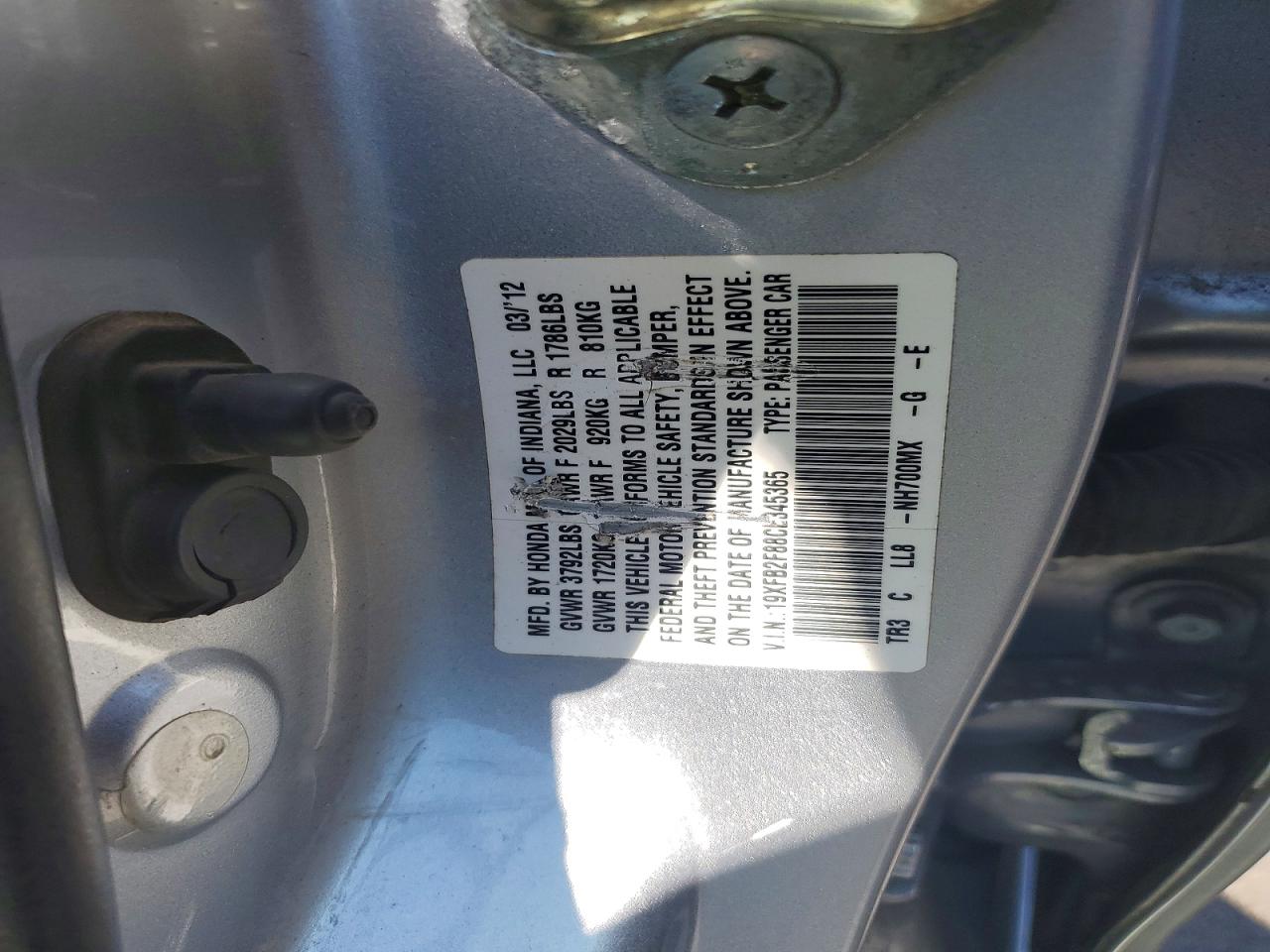 2012 Honda Civic Ex Silver vin: 19XFB2F88CE345365