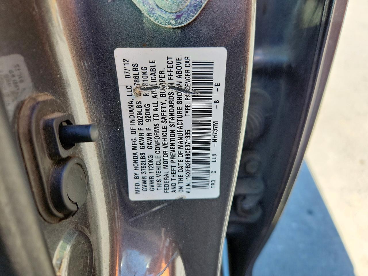 2012 Honda Civic Ex Gray vin: 19XFB2F88CE371335