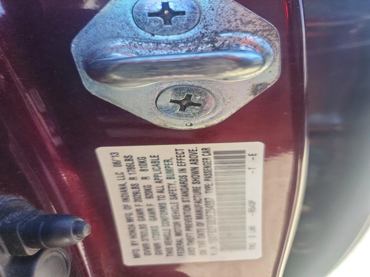 2013 Honda Civic Ex Burgundy vin: 19XFB2F88DE254887