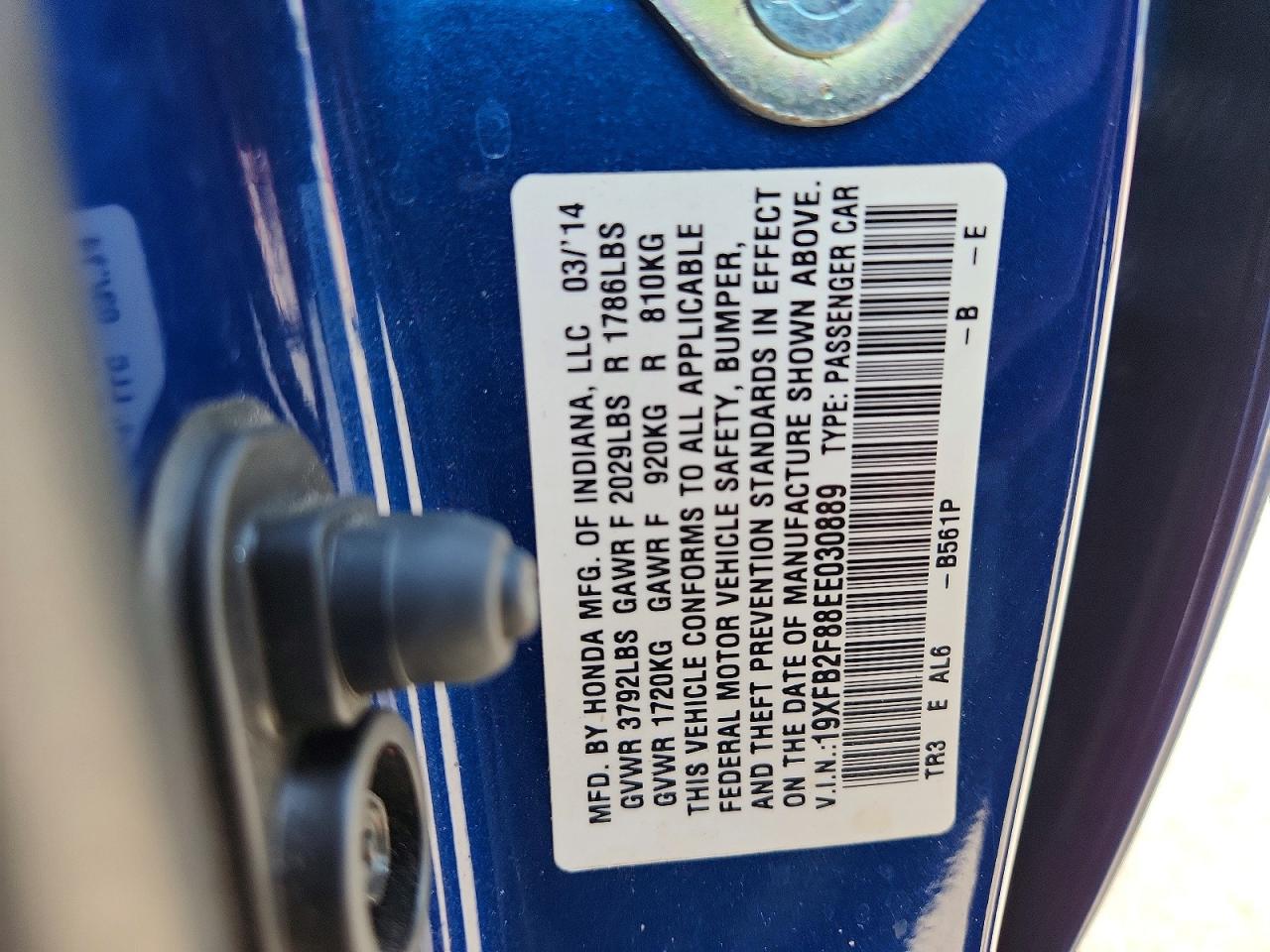 2014 Honda Civic Ex Blue vin: 19XFB2F88EE030889