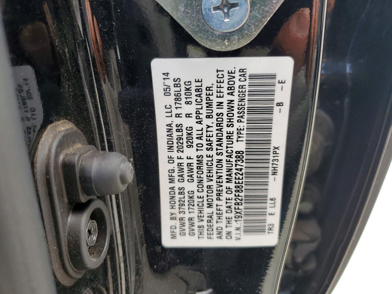 2014 Honda Civic Ex Black vin: 19XFB2F88EE247388