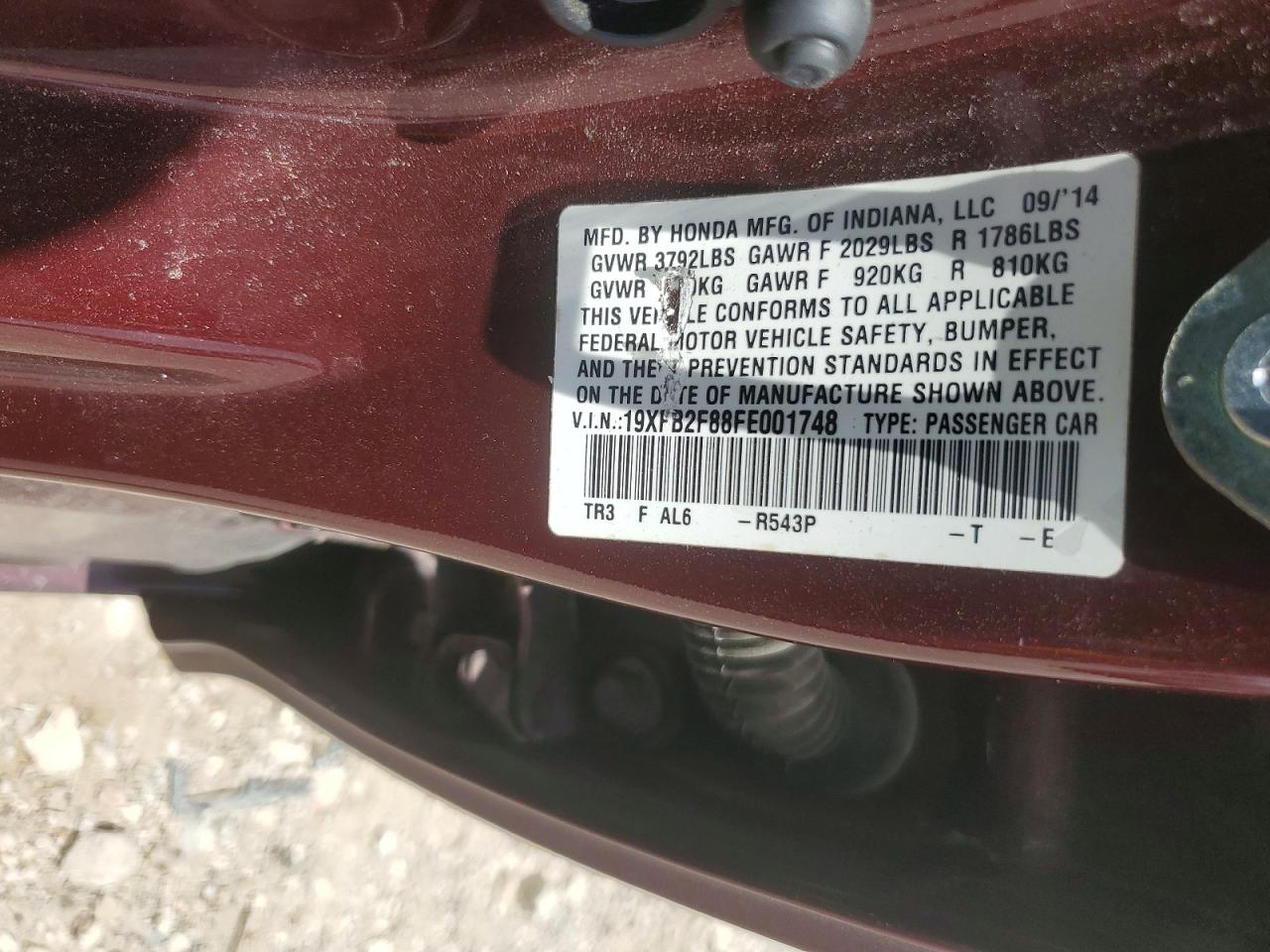2015 Honda Civic Ex Red vin: 19XFB2F88FE001748