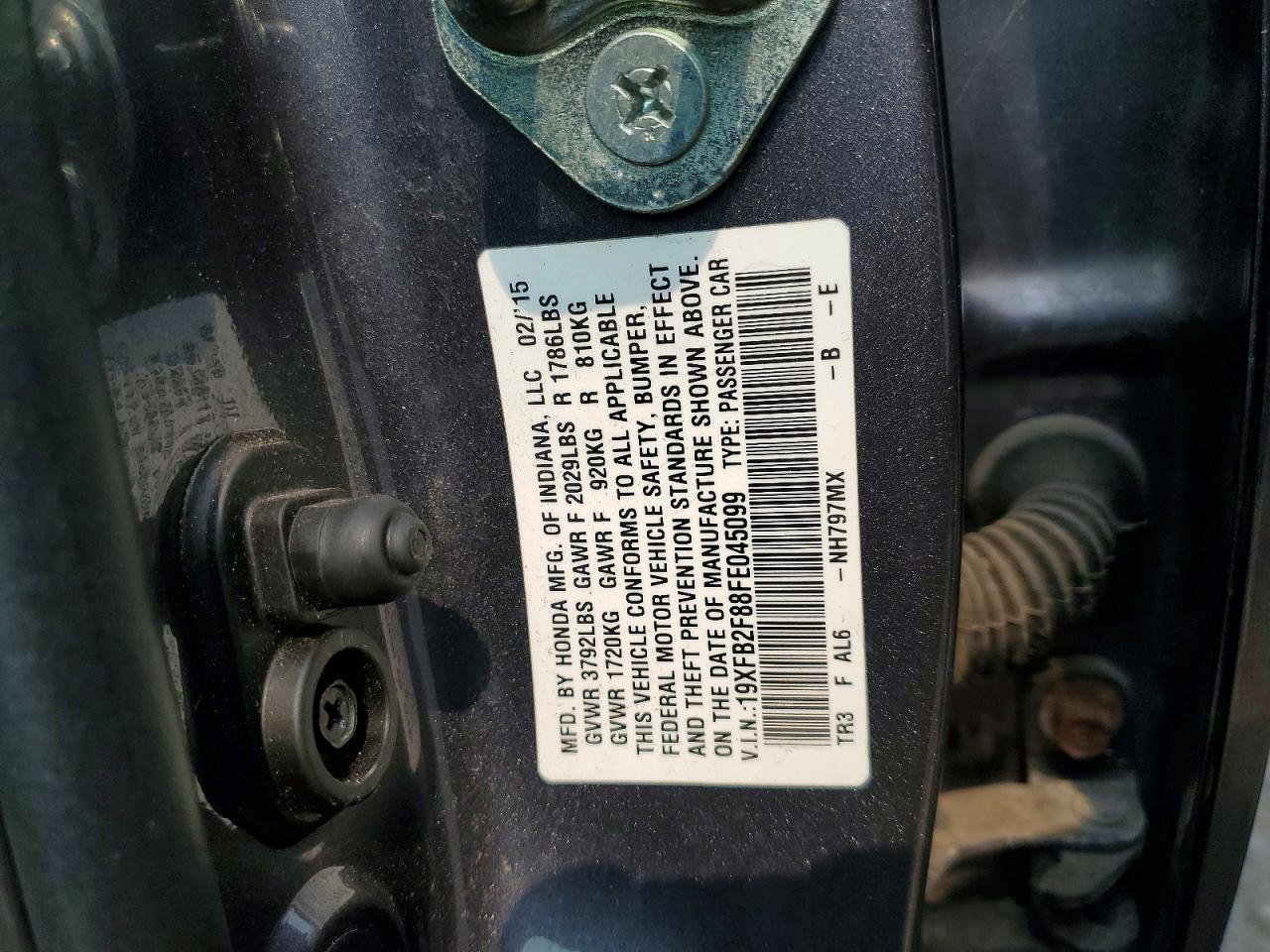 2015 Honda Civic Ex Серый vin: 19XFB2F88FE045099