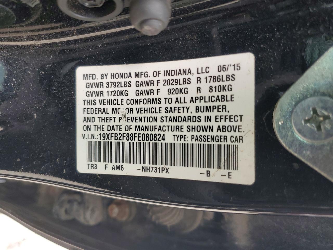 2015 Honda Civic Ex Черный vin: 19XFB2F88FE080824