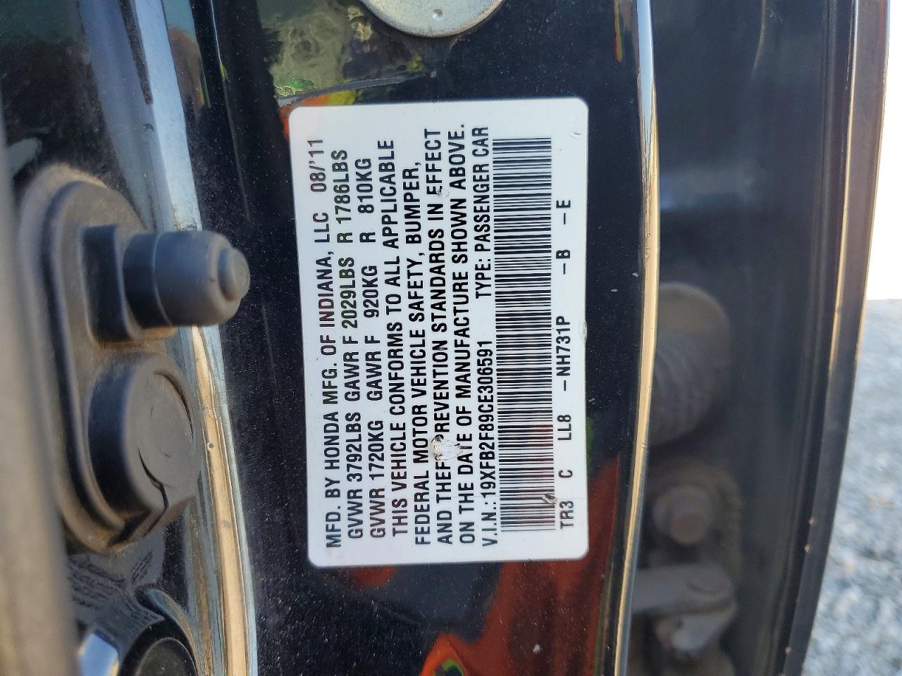 2012 Honda Civic Ex Black vin: 19XFB2F89CE306591