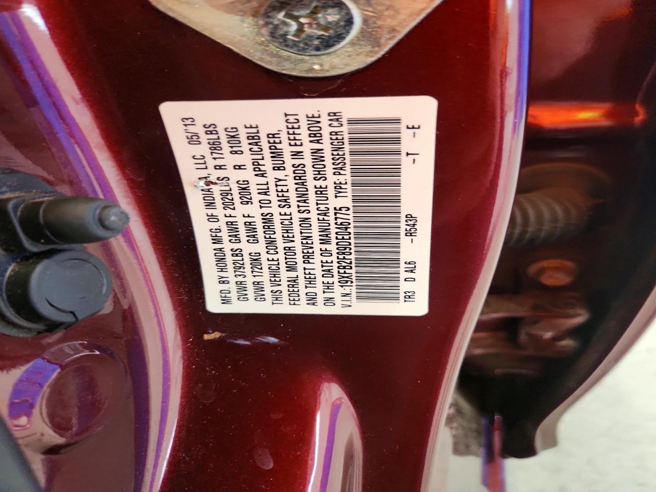 2013 Honda Civic Ex Burgundy vin: 19XFB2F89DE046775