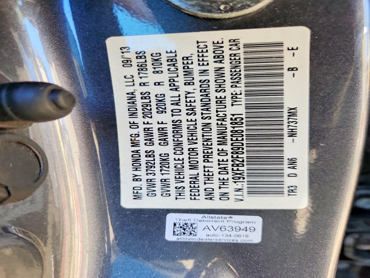 2013 Honda Civic Ex Gray vin: 19XFB2F89DE081851