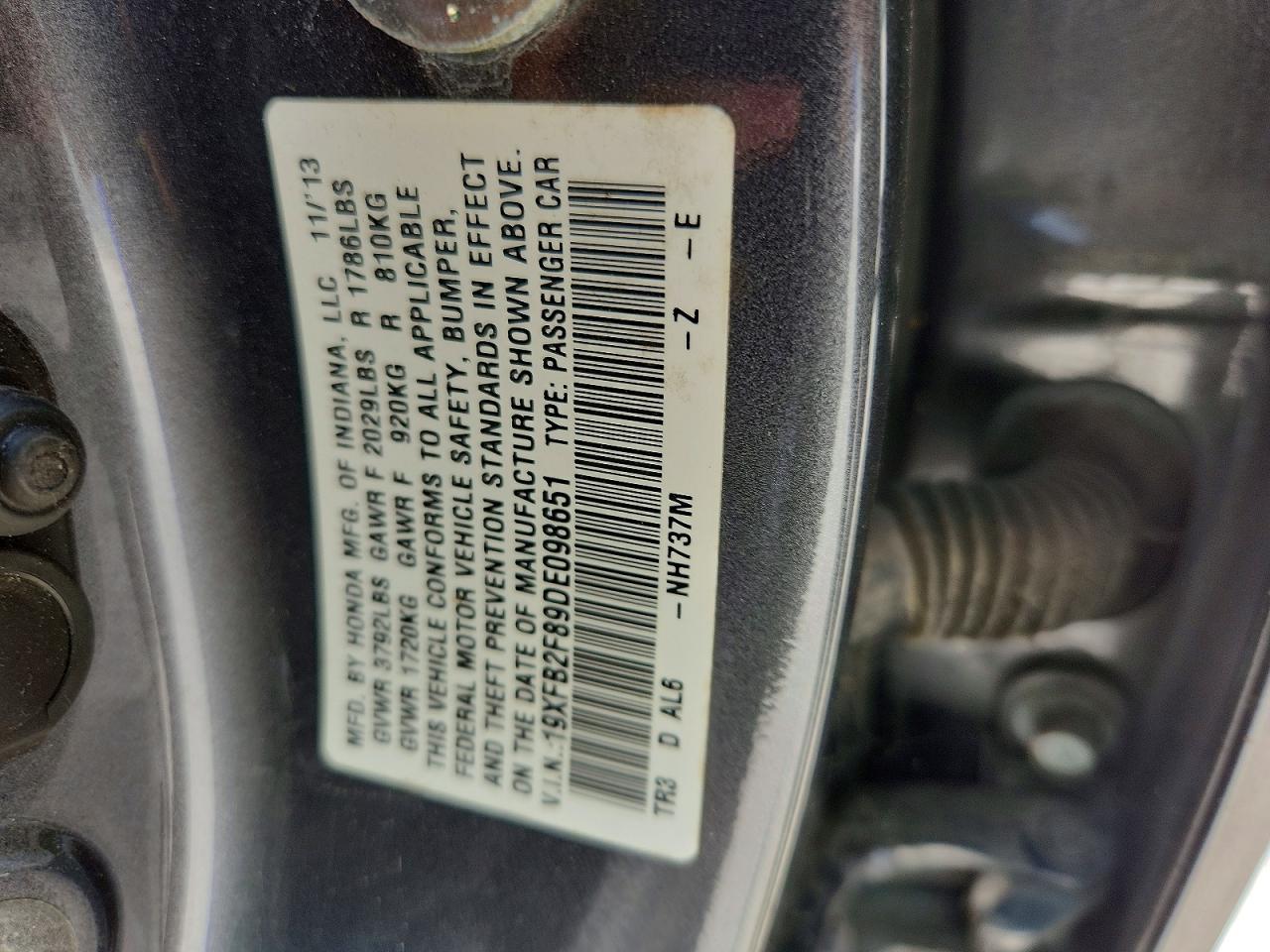 2013 Honda Civic Ex Gray vin: 19XFB2F89DE098651