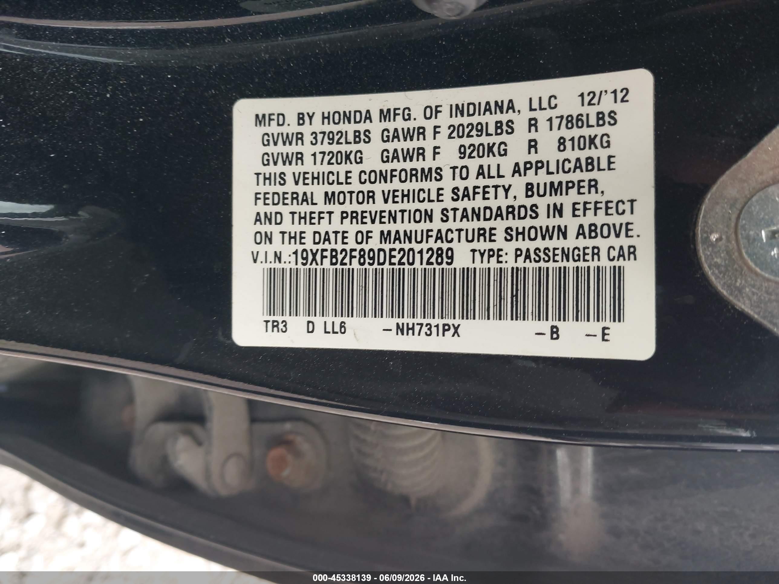 2013 Honda Civic Ex Gray vin: 19XFB2F89DE201289