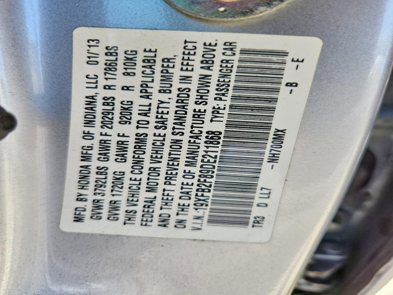 2013 Honda Civic Ex Silver vin: 19XFB2F89DE211868