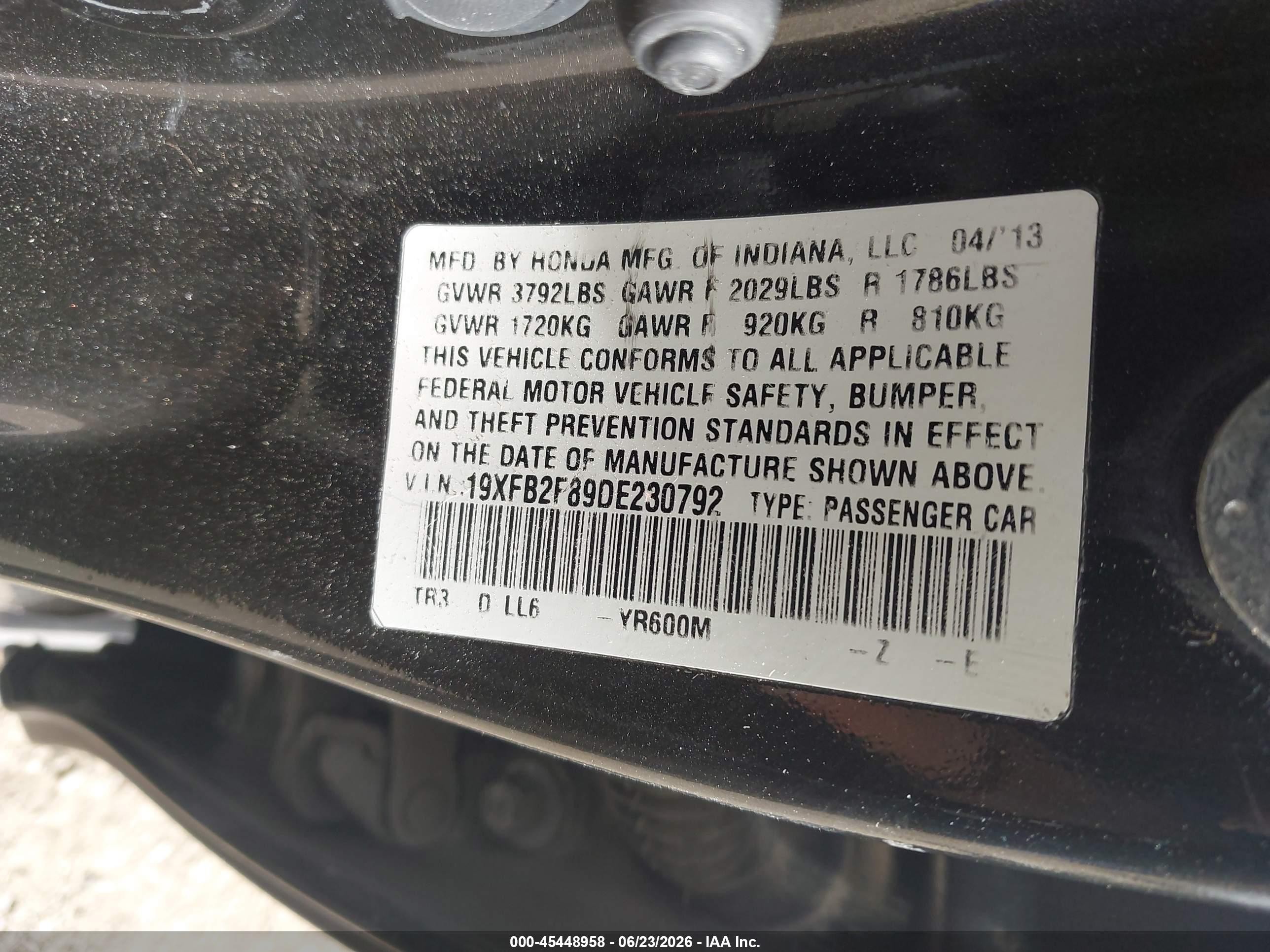 2013 Honda Civic Ex Black vin: 19XFB2F89DE230792
