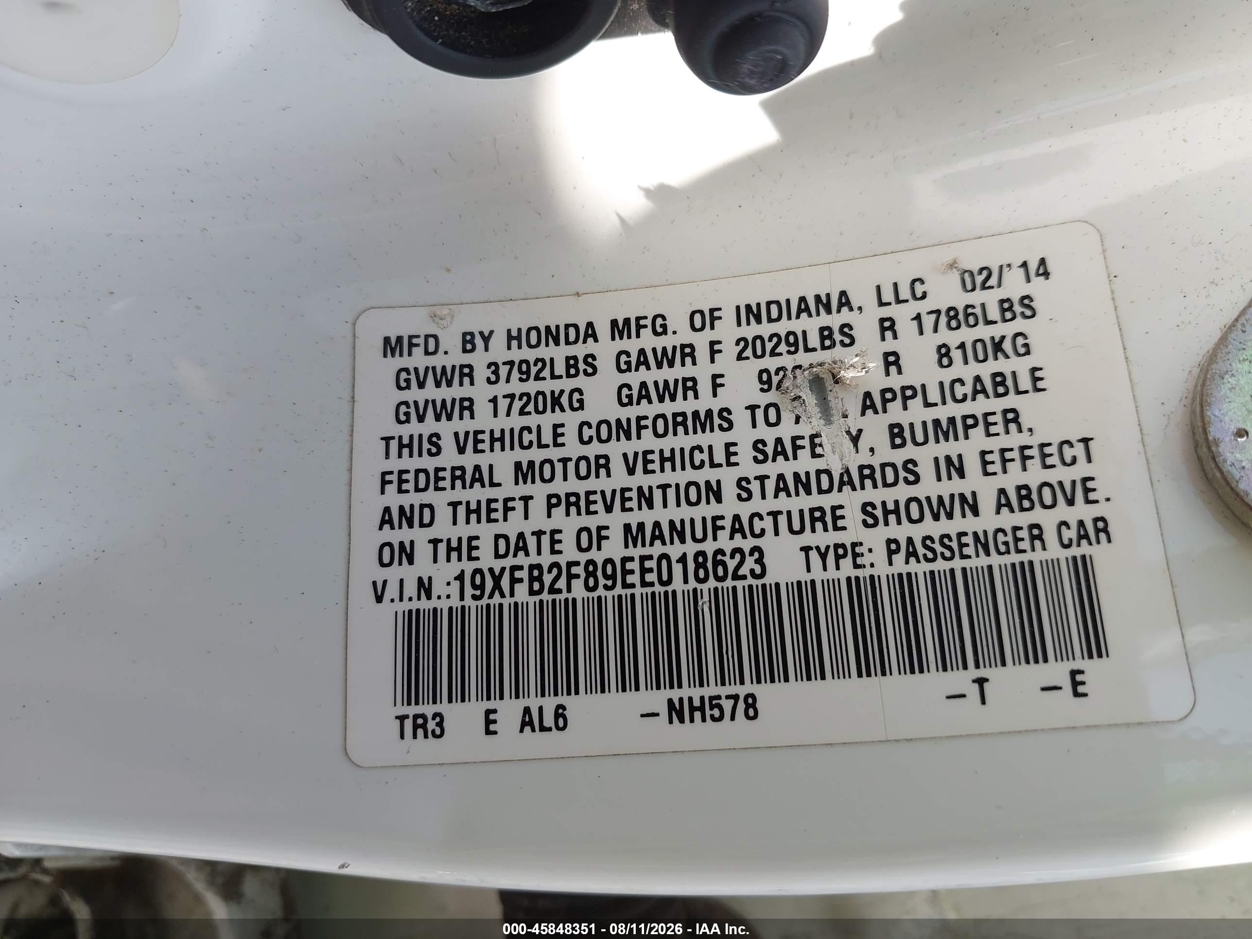 2014 Honda Civic Ex White vin: 19XFB2F89EE018623