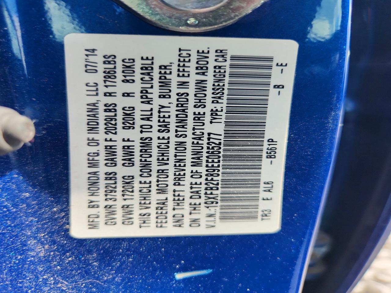 2014 Honda Civic Ex Blue vin: 19XFB2F89EE065277