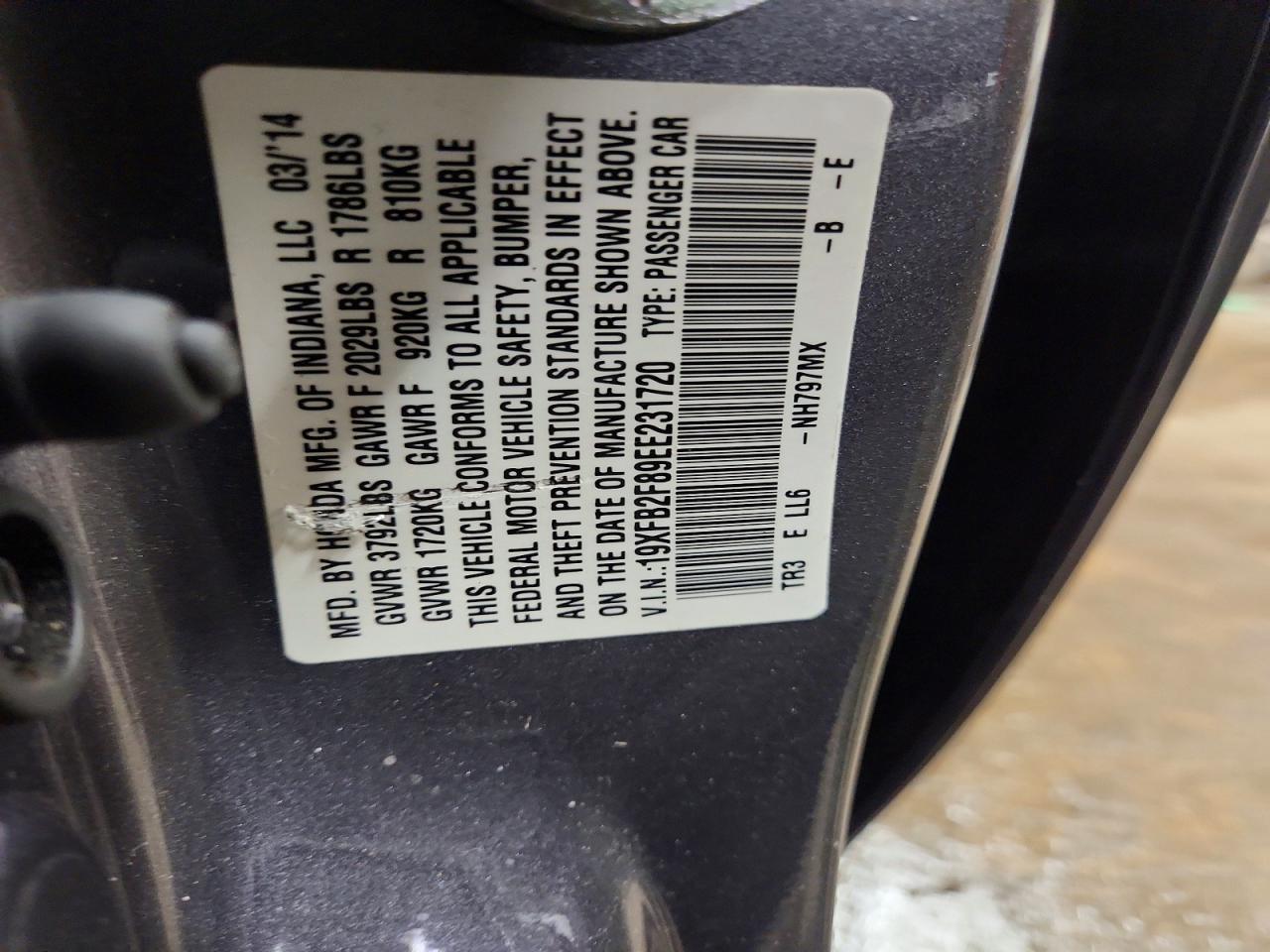 2014 Honda Civic Ex Gray vin: 19XFB2F89EE231720