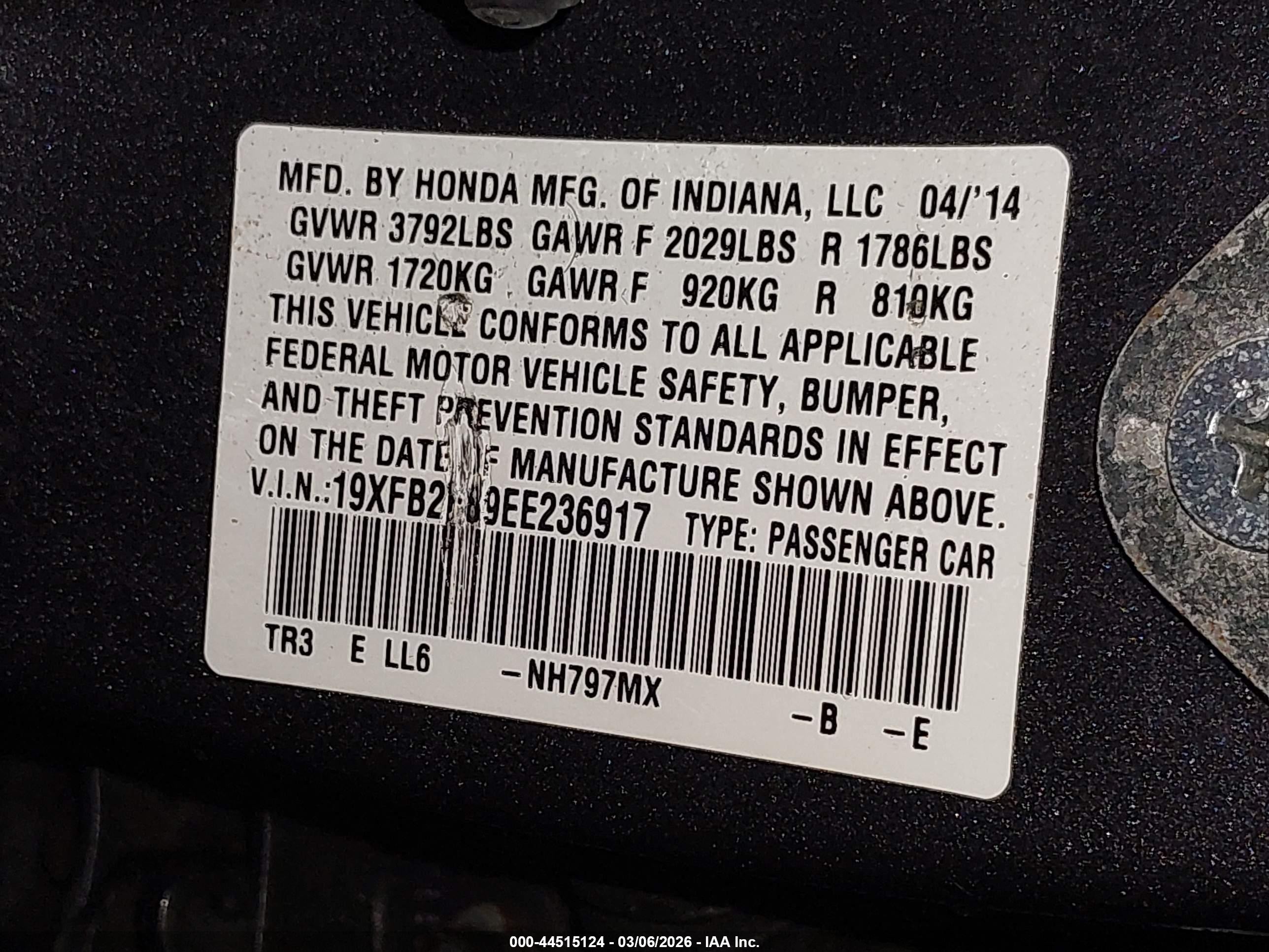 2014 Honda Civic Ex Gray vin: 19XFB2F89EE236917