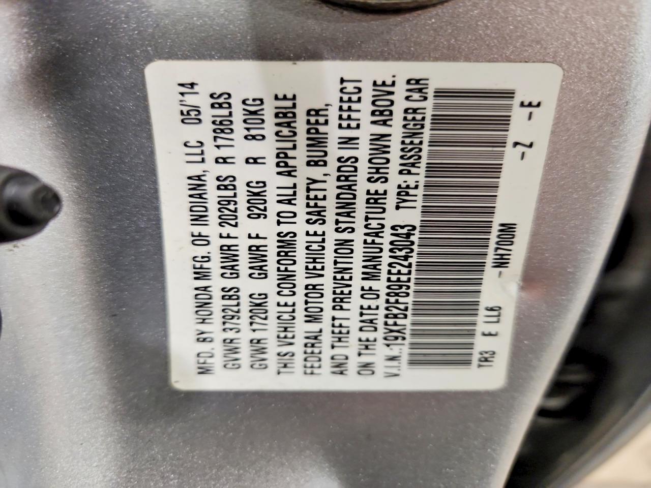 2014 Honda Civic Ex Серебряный vin: 19XFB2F89EE243043