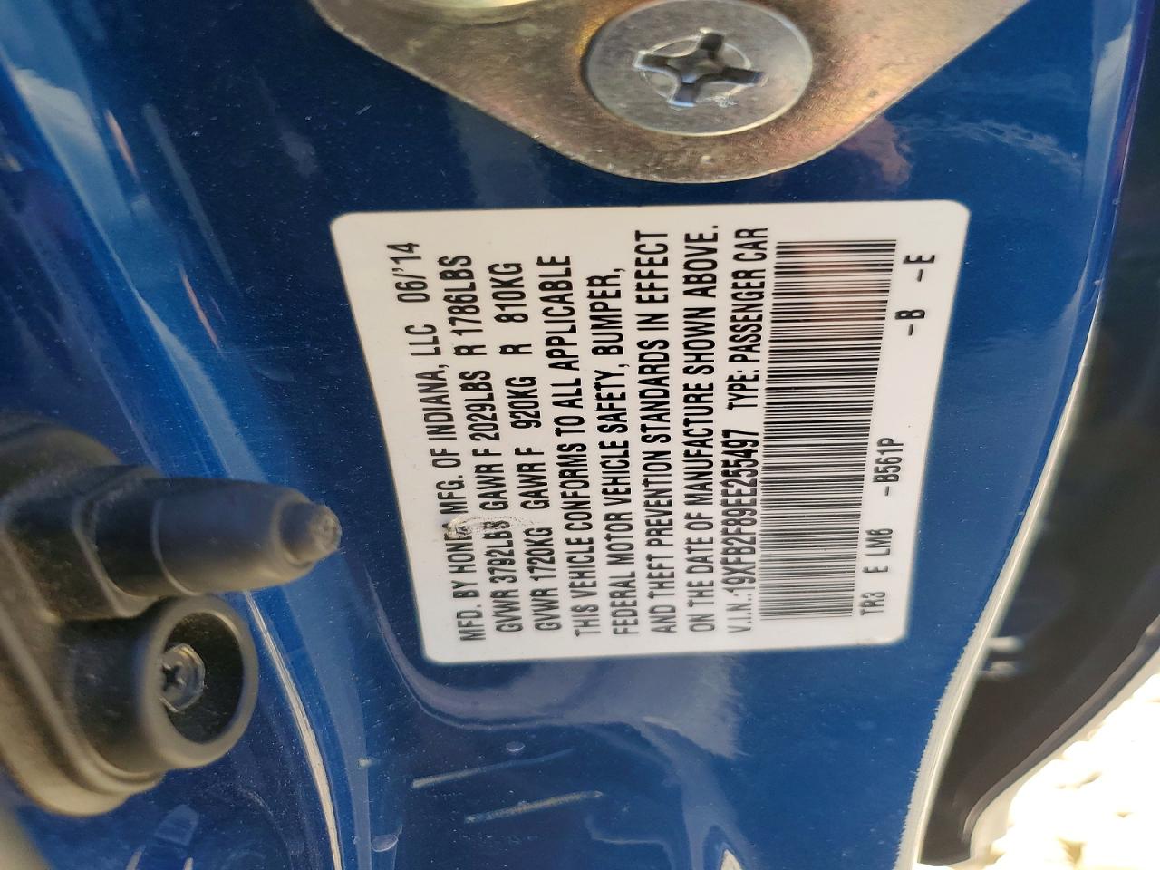 2014 Honda Civic Ex Blue vin: 19XFB2F89EE255497