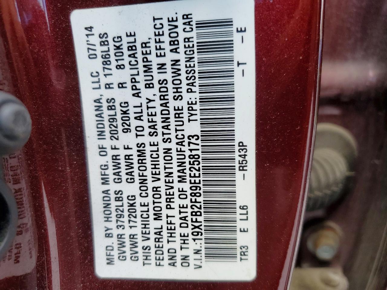 2014 Honda Civic Ex Maroon vin: 19XFB2F89EE258173