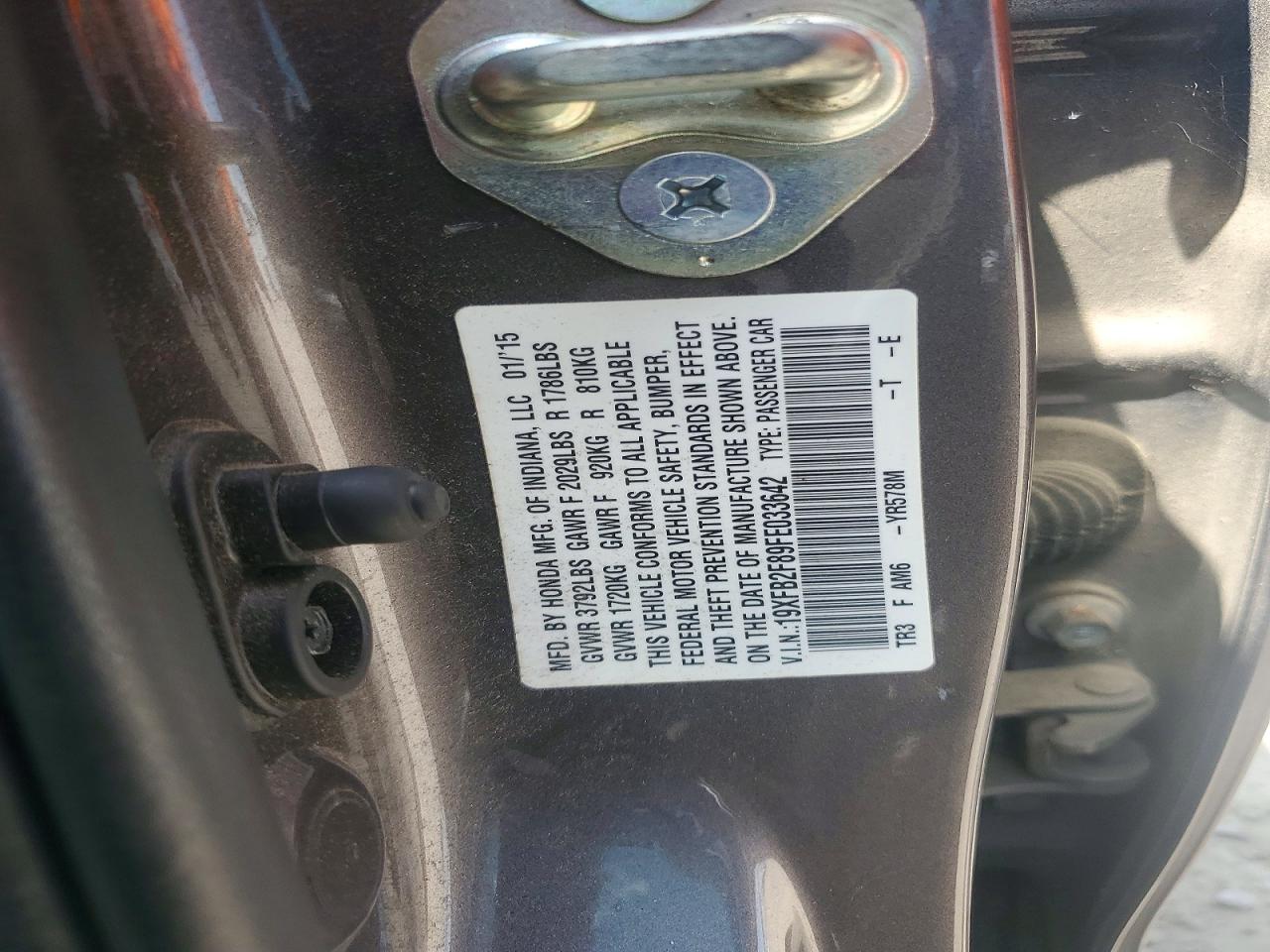 2015 Honda Civic Ex Серый vin: 19XFB2F89FE033642