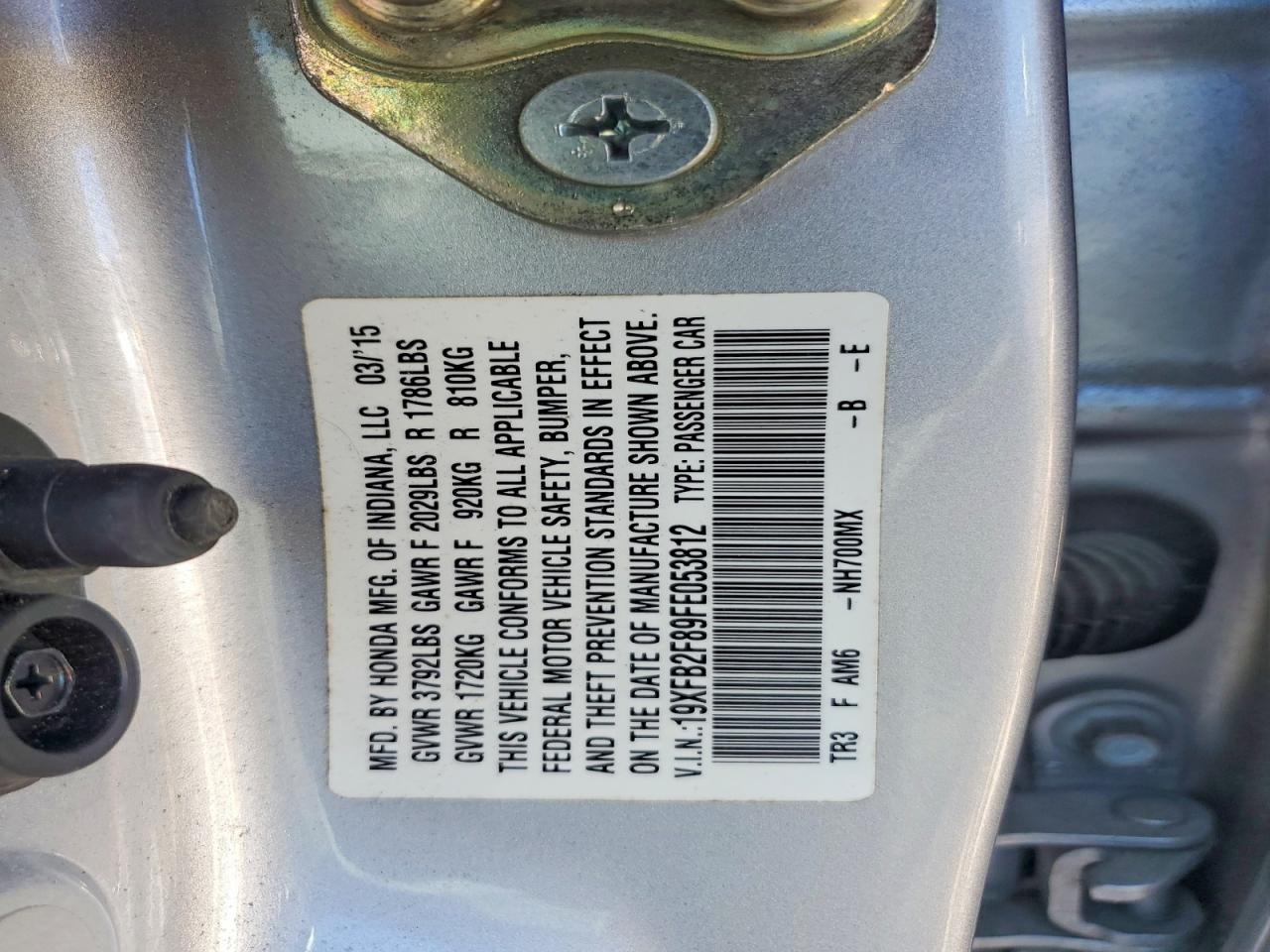 2015 Honda Civic Ex Silver vin: 19XFB2F89FE053812