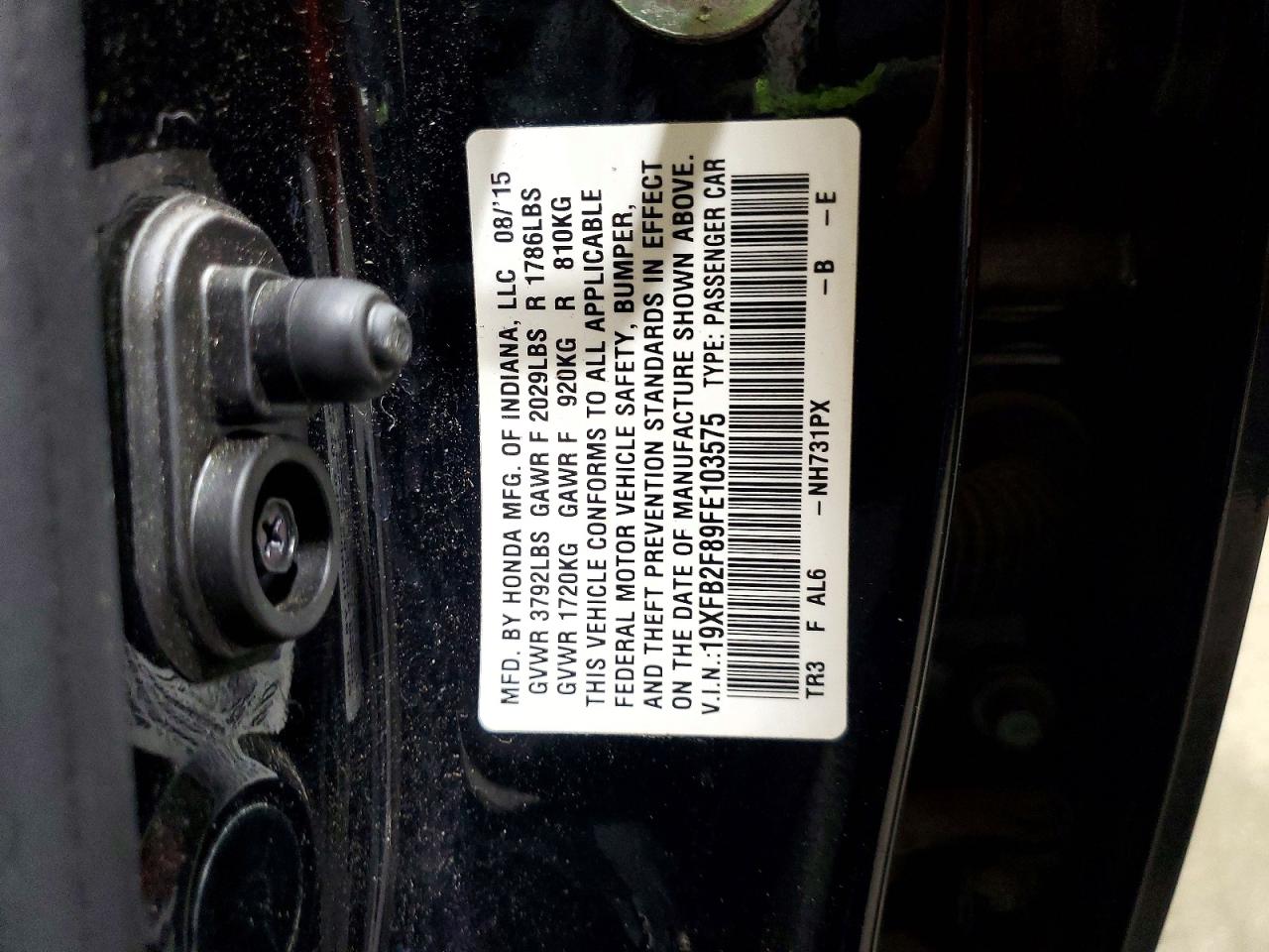 2015 Honda Civic Ex Black vin: 19XFB2F89FE103575