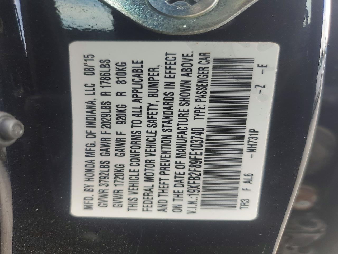 2015 Honda Civic Ex Black vin: 19XFB2F89FE103740