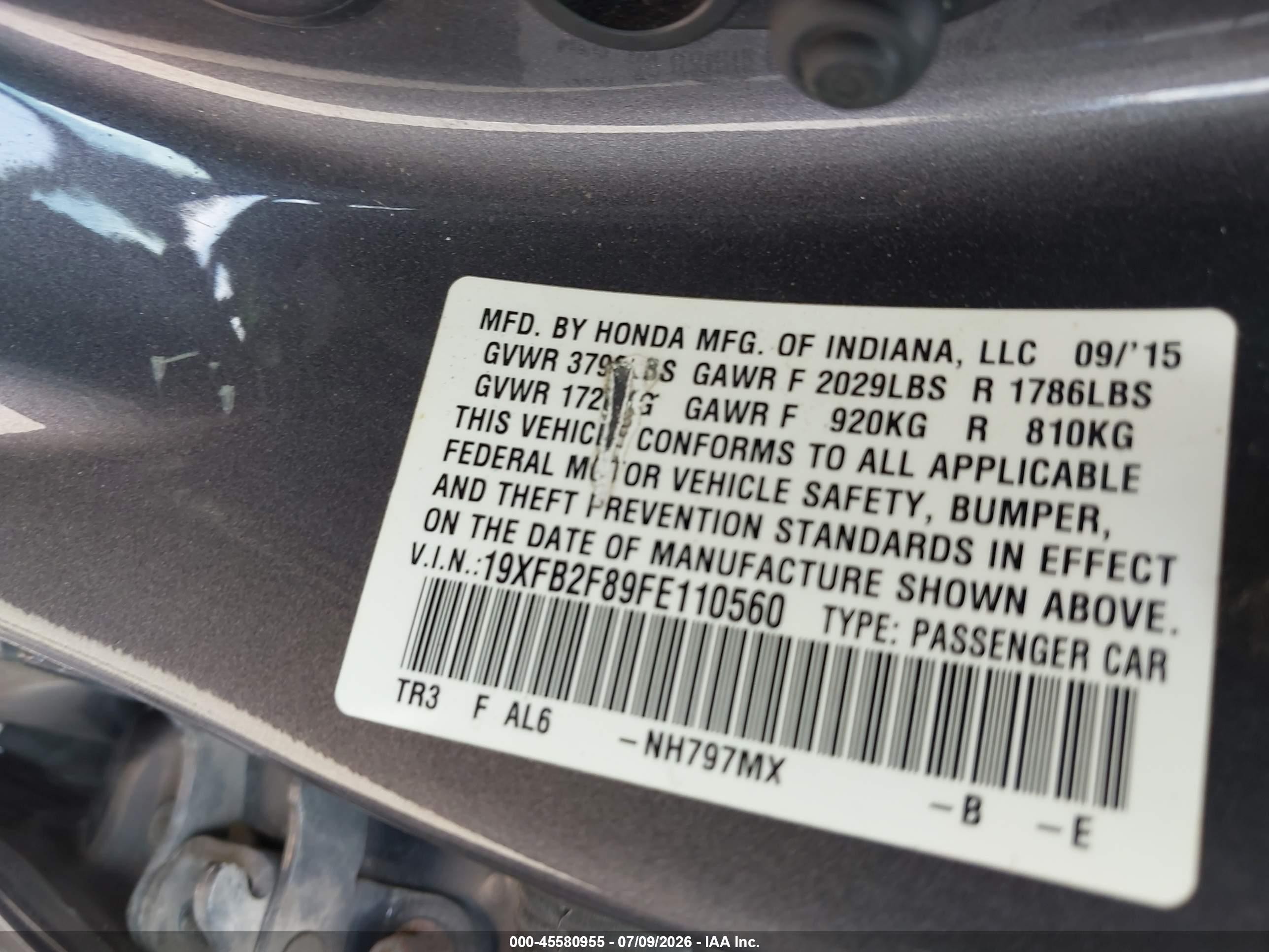 2015 Honda Civic Ex Gray vin: 19XFB2F89FE110560