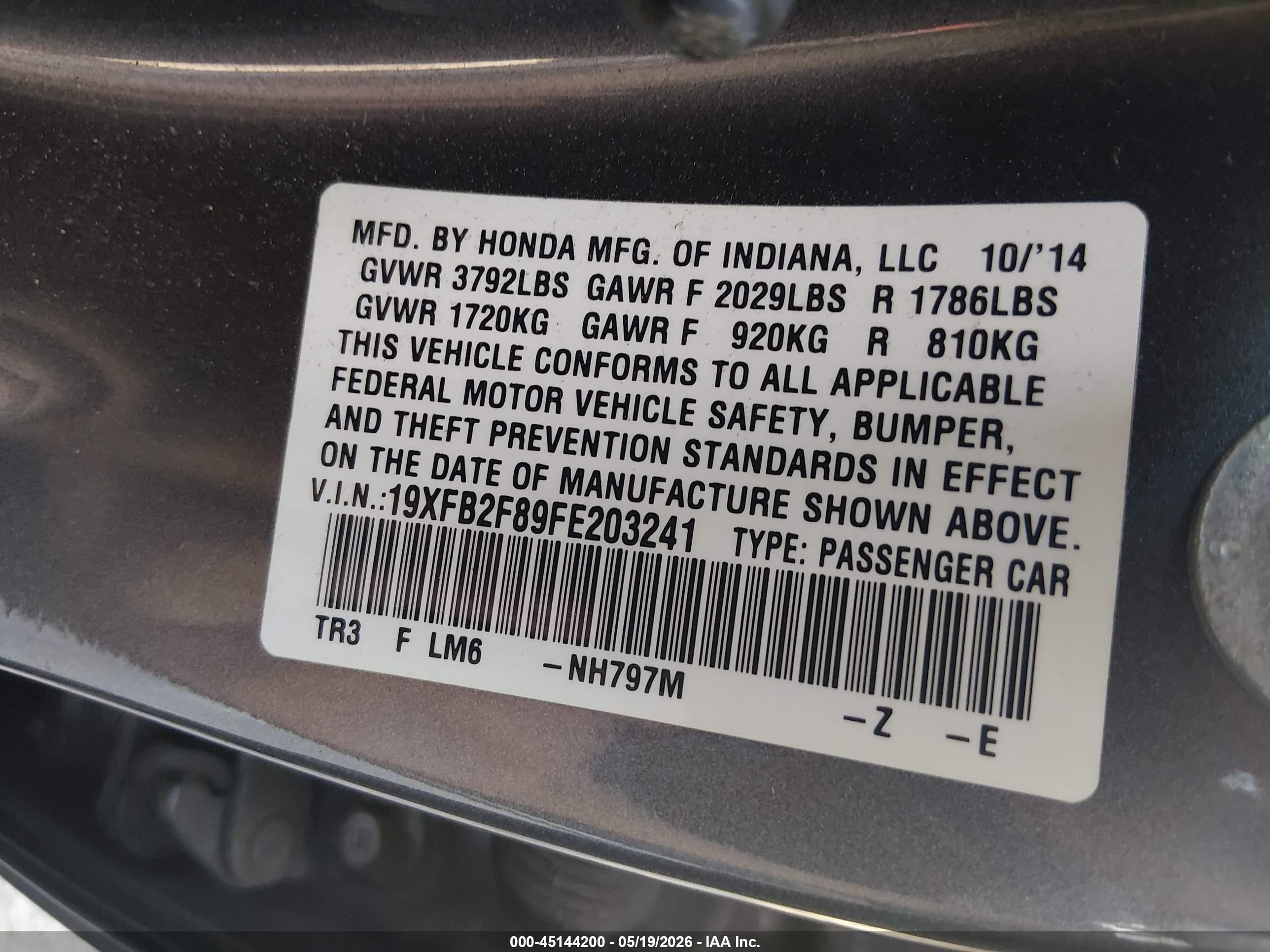 2015 Honda Civic Ex Gray vin: 19XFB2F89FE203241