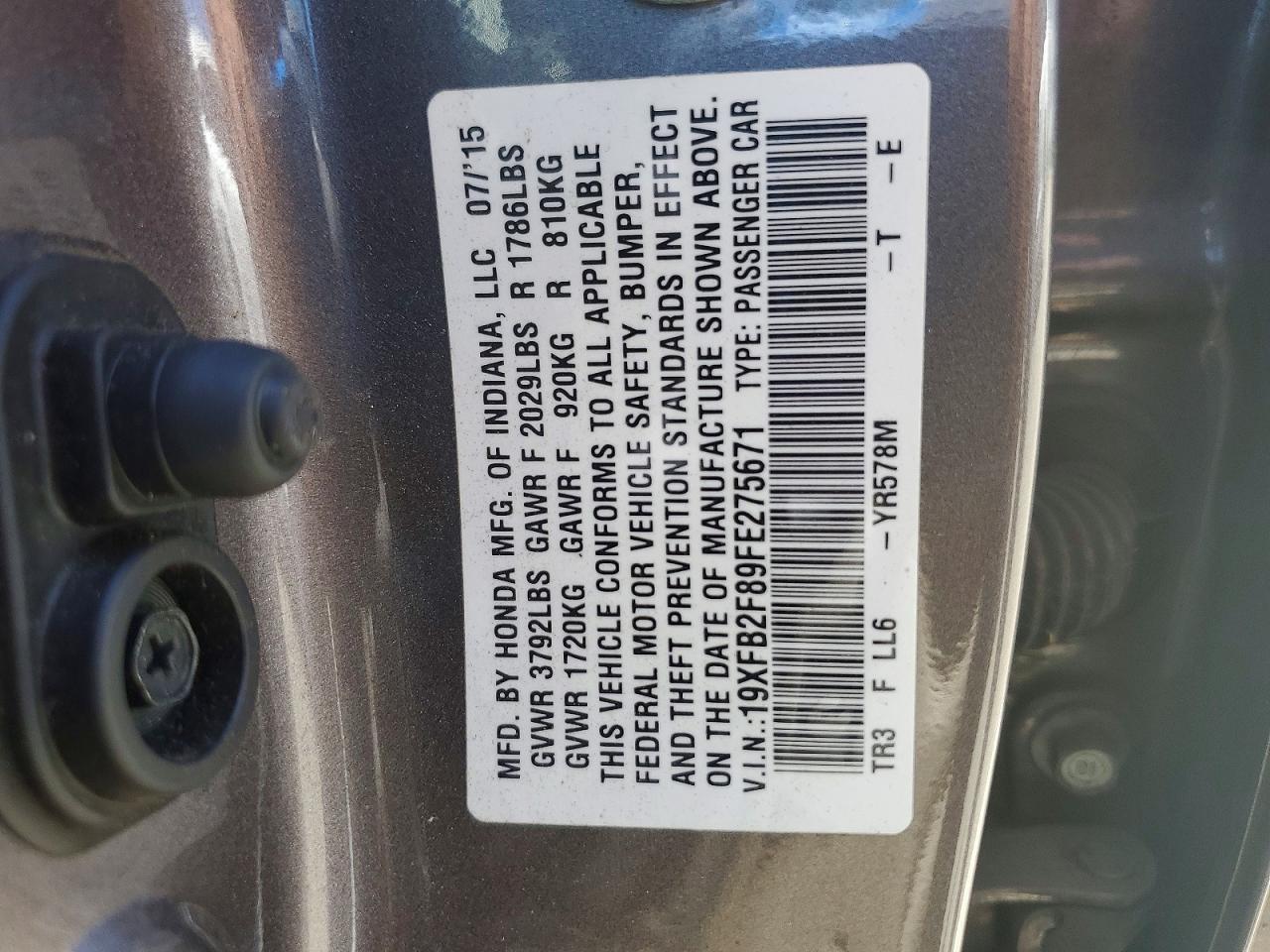 2015 Honda Civic Ex Gray vin: 19XFB2F89FE275671