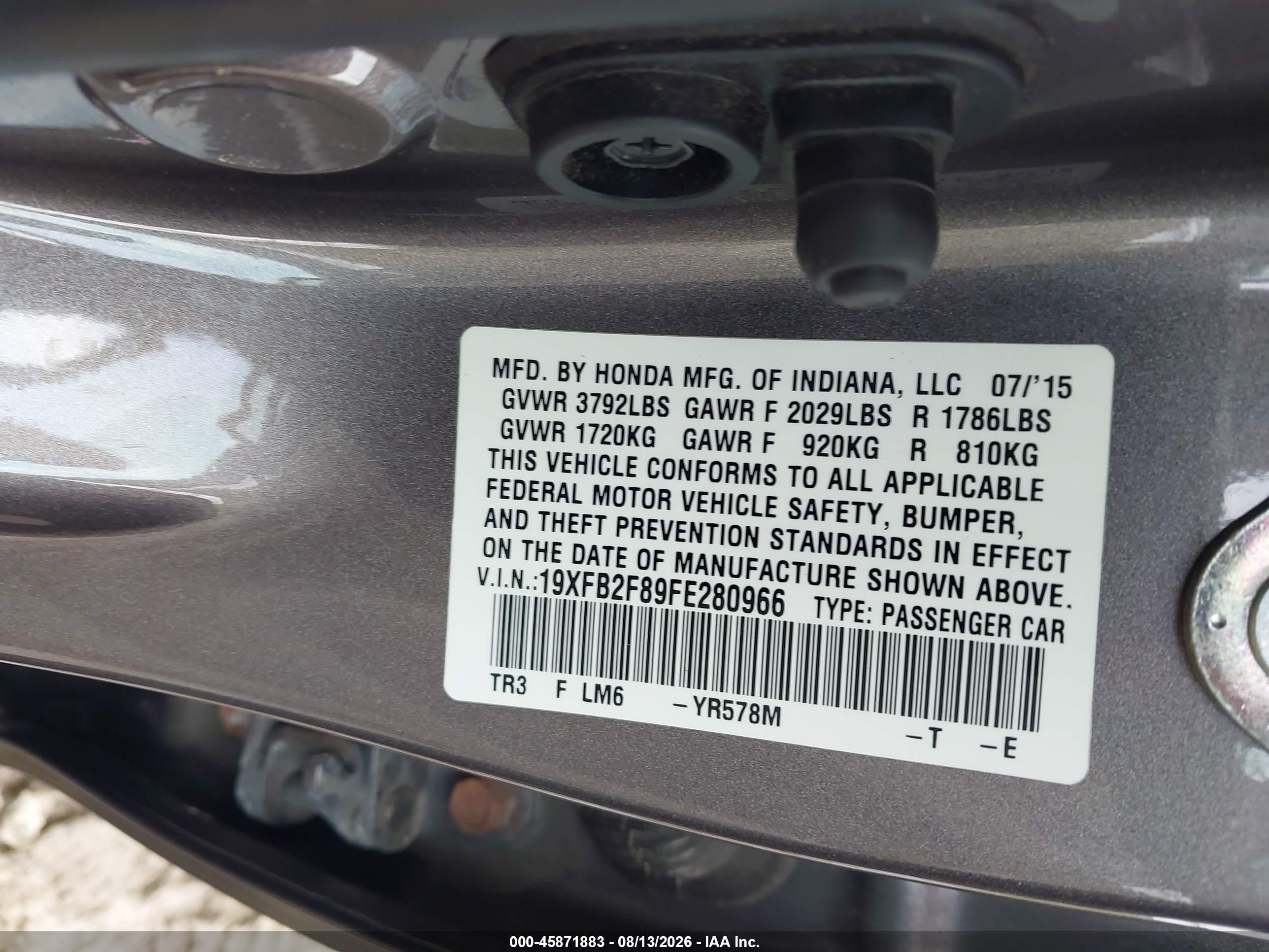 2015 Honda Civic Ex Brown vin: 19XFB2F89FE280966