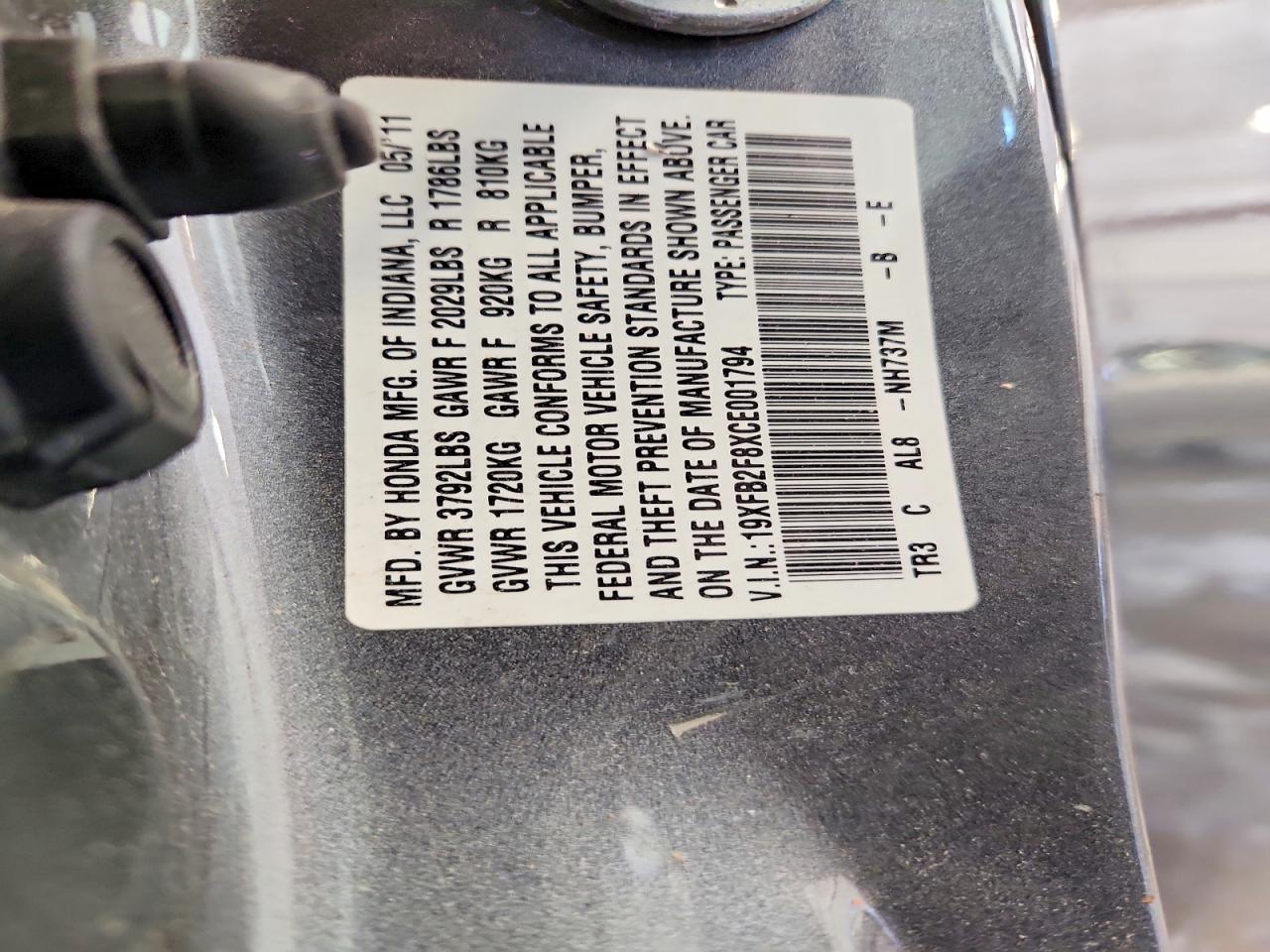 2012 Honda Civic Ex Gray vin: 19XFB2F8XCE001794