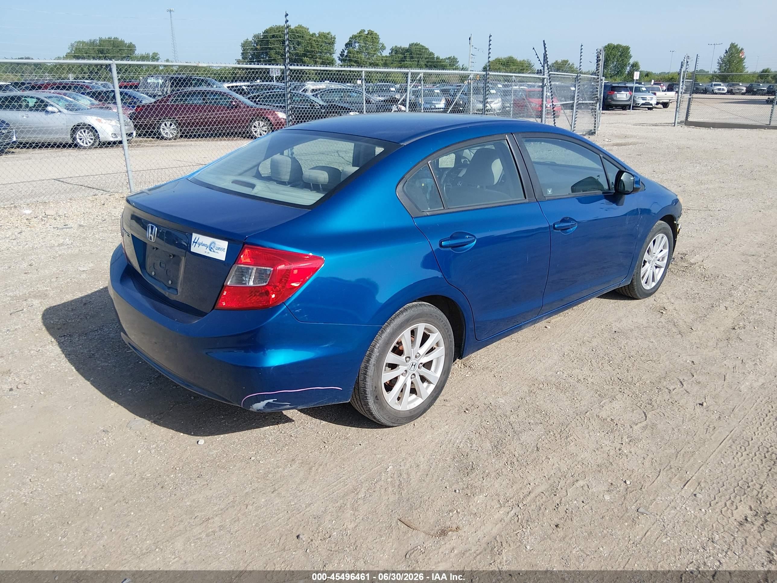 2012 Honda Civic Ex Синий vin: 19XFB2F8XCE341592