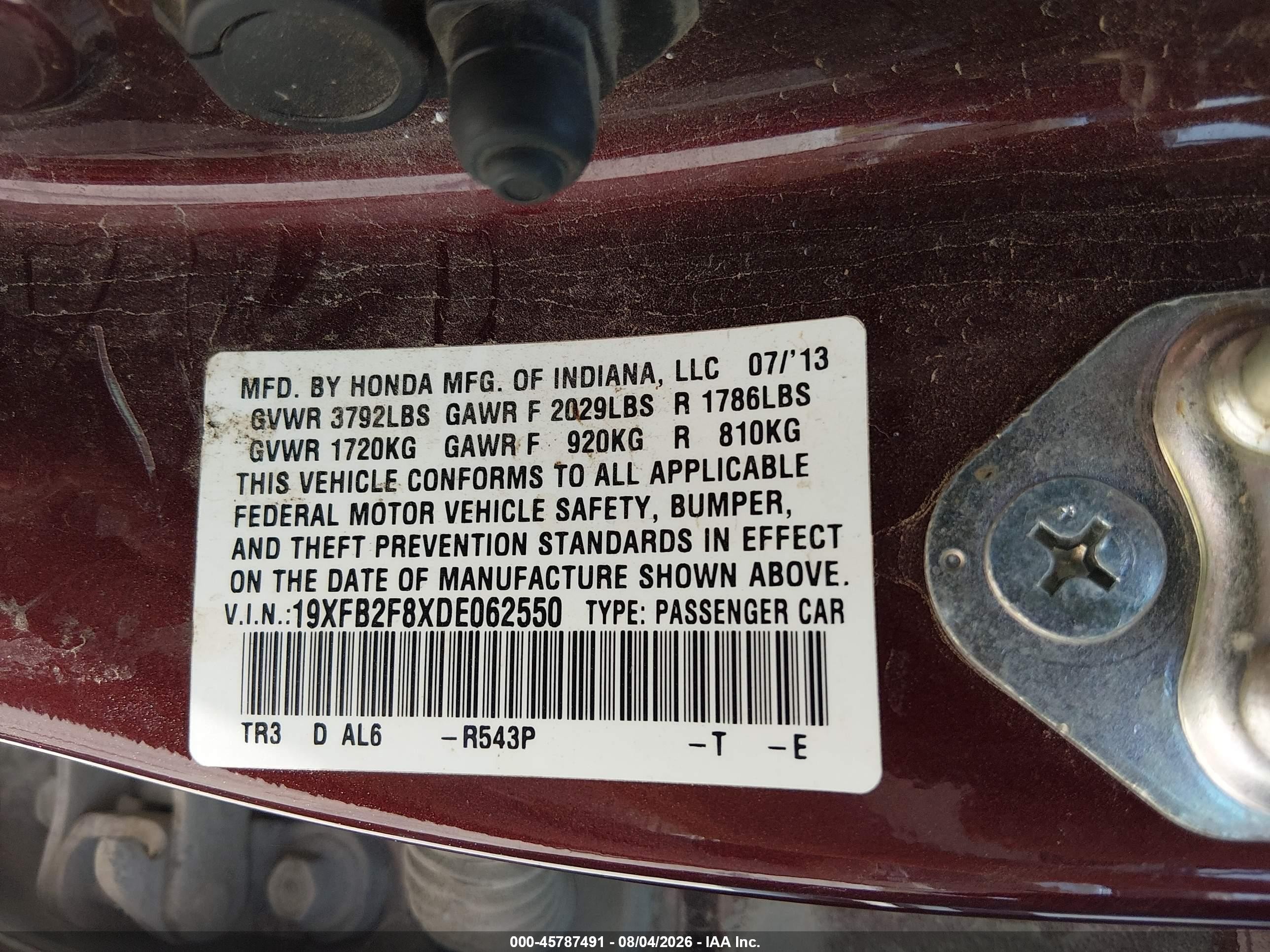2013 Honda Civic Ex Красный vin: 19XFB2F8XDE062550