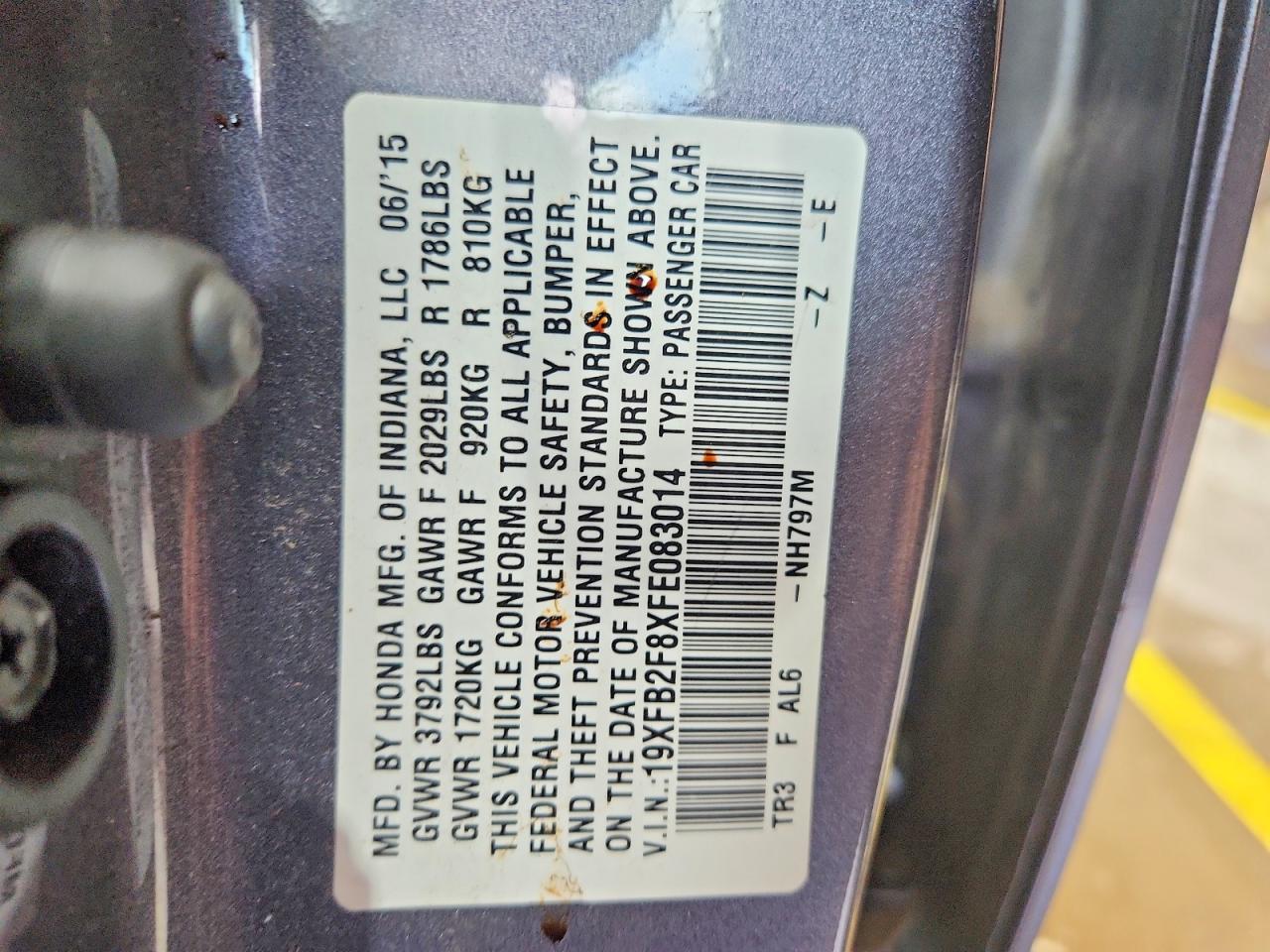 2015 Honda Civic Ex Gray vin: 19XFB2F8XFE083014